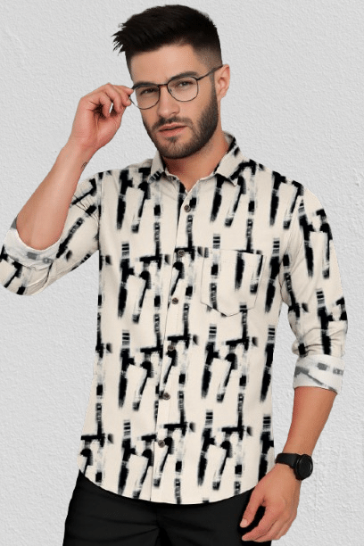 SHREE VASTRA HOUSE Cotton Blend Regular Fit Printed Full Sleeves Men's Casual Shirt - Cream ( Pack of 1 )     			SHREE VASTRA HOUSE Cotton Blend Regular Fit Printed Full Sleeves Men's Casual Shirt - Cream ( Pack of 1 )