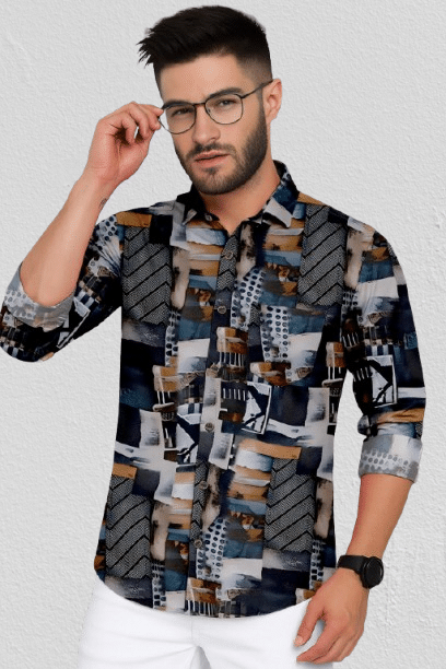     			SHREE VASTRA HOUSE Cotton Blend Regular Fit Printed Full Sleeves Men's Casual Shirt - Blue ( Pack of 1 )