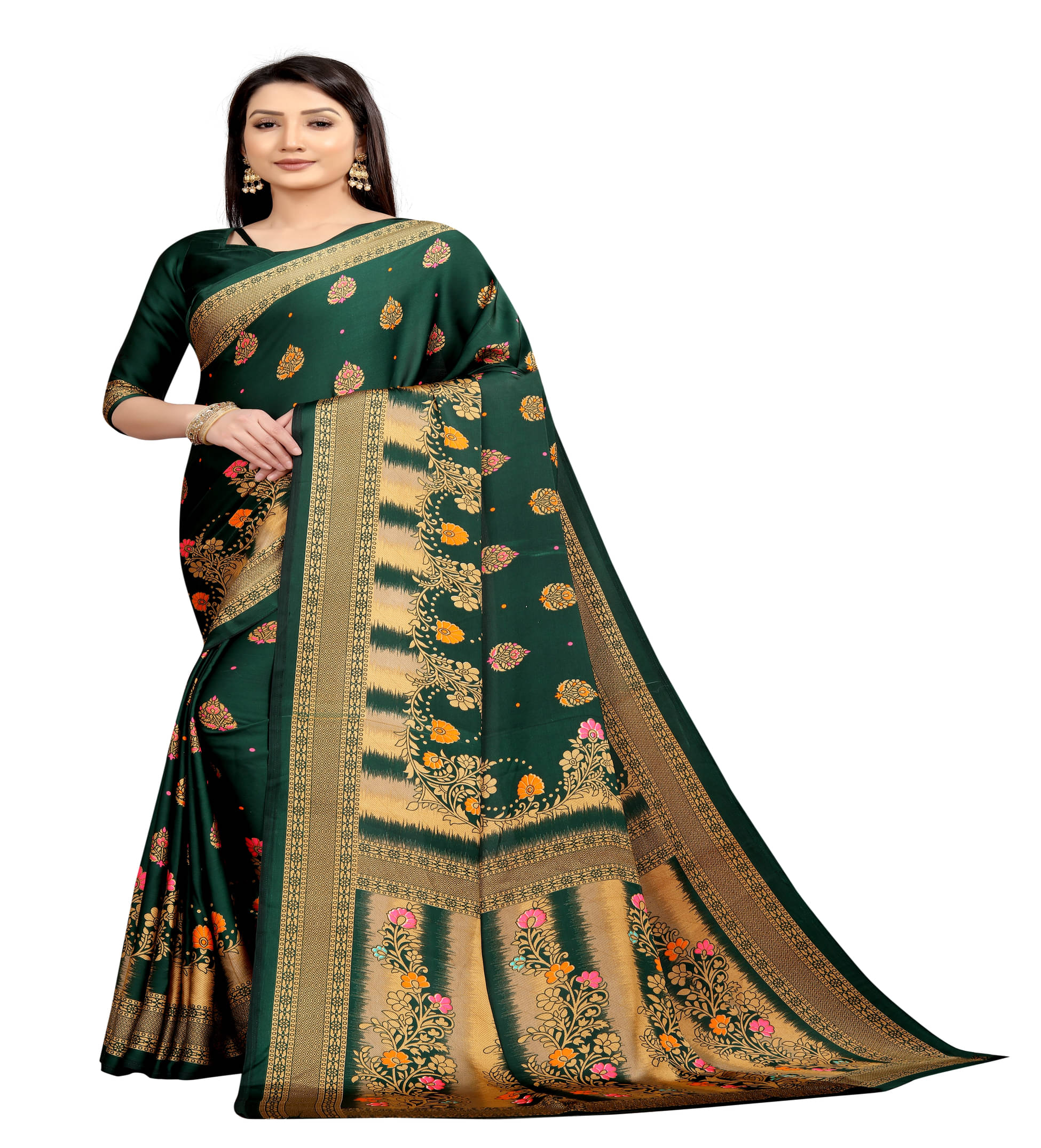     			Shree Sai Enterprise Georgette Embroidered Mysore Silk Sarees With Stitched Blouse ( Green )