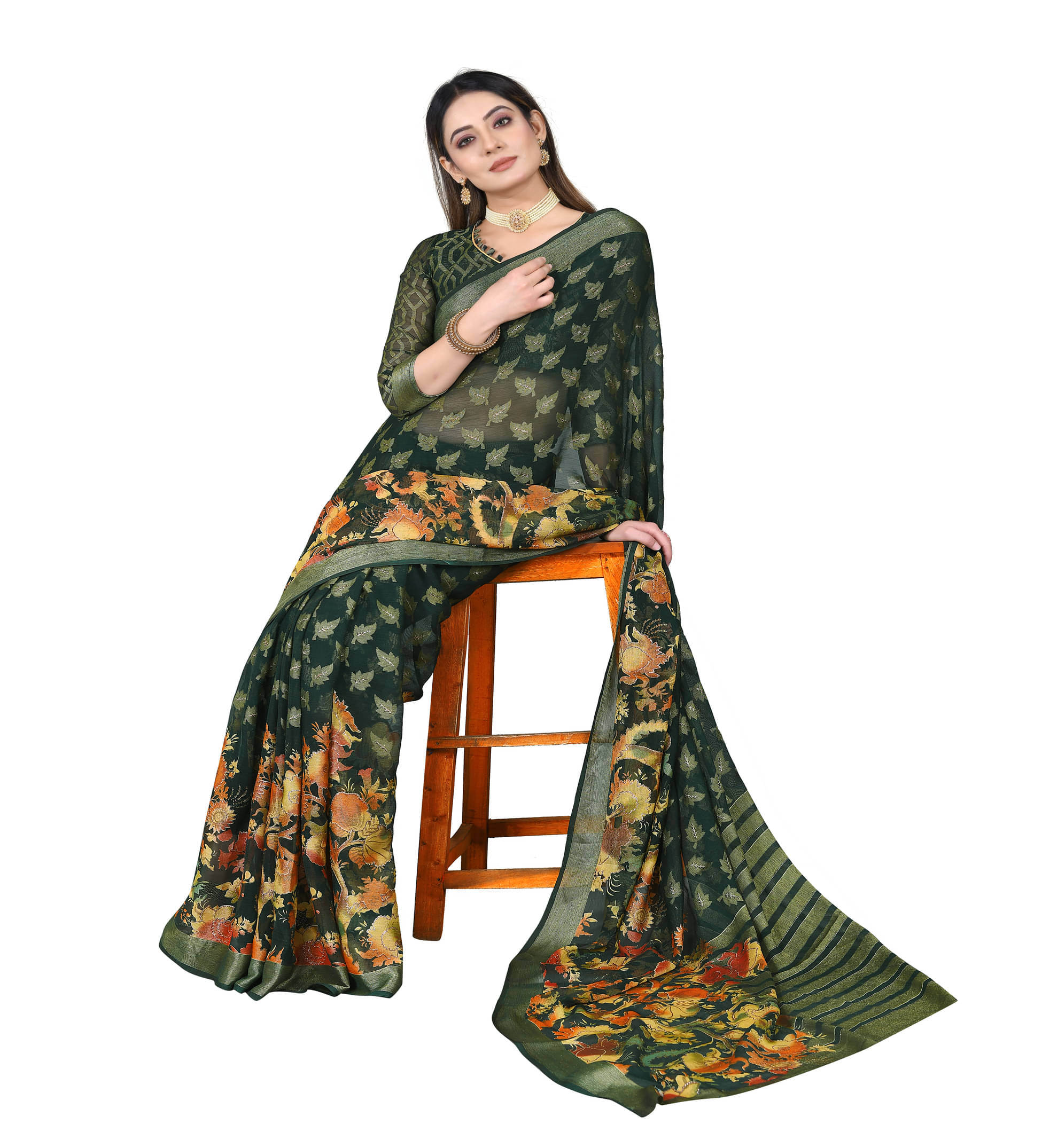     			Shree Sai Enterprise Georgette Embroidered Mysore Silk Sarees With Stitched Blouse ( Green )