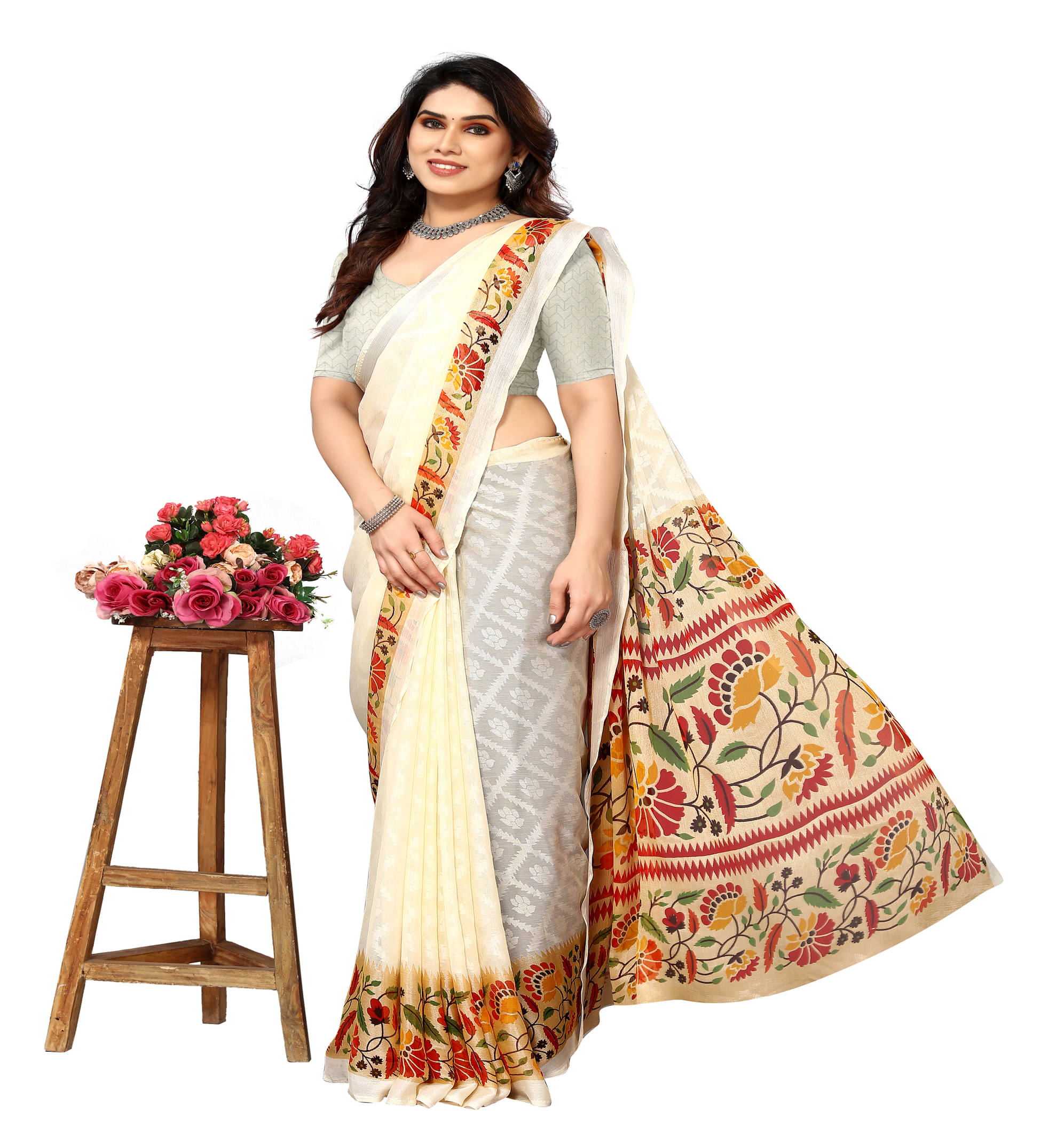 Shree Sai Enterprise Georgette Embroidered Mysore Silk Sarees With Stitched Blouse ( Cream ) Shree Sai Enterprise Georgette Embroidered Mysore Silk Sarees With Stitched Blouse ( Cream )