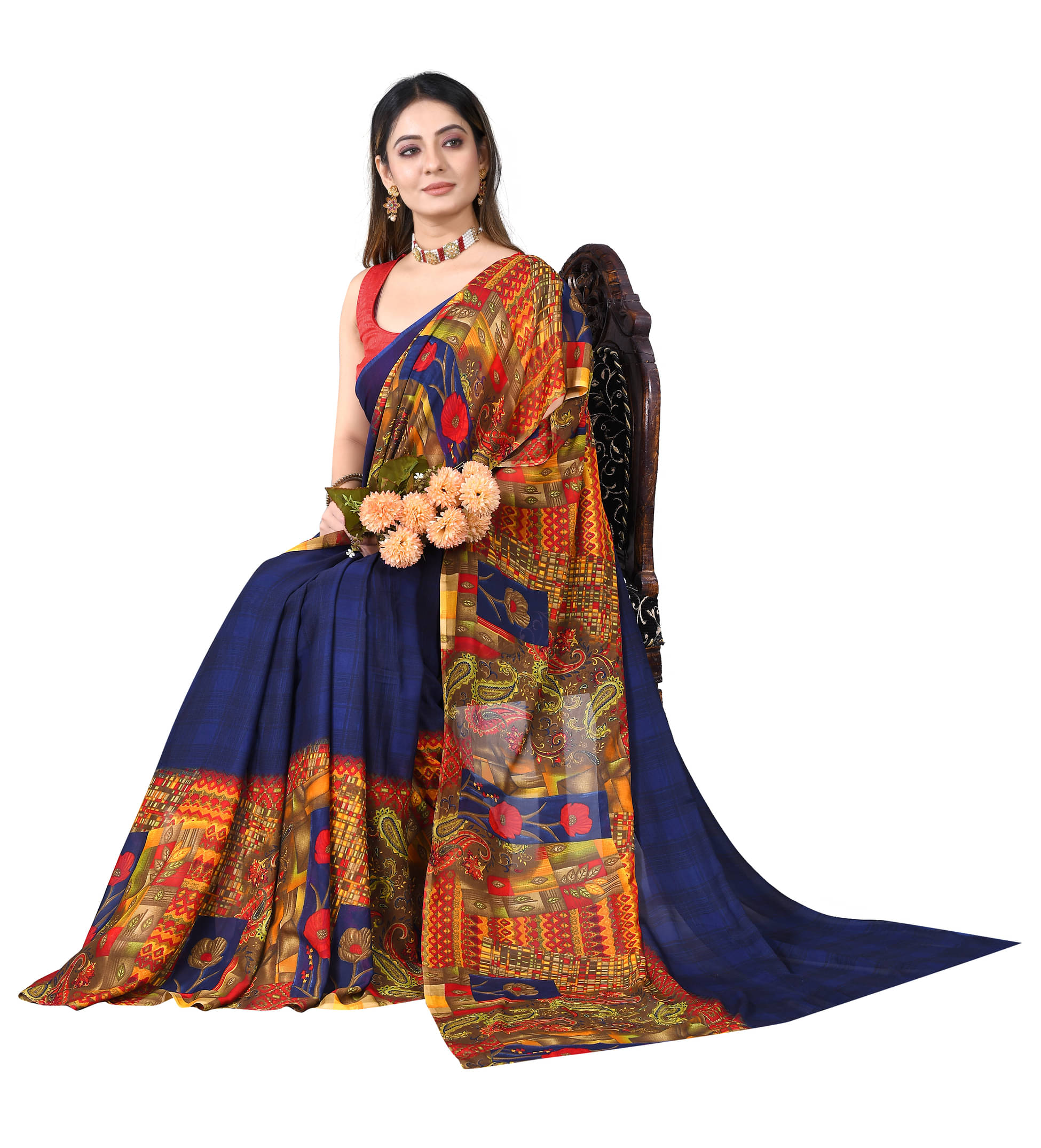     			Shree Sai Enterprise Georgette Embroidered Mysore Silk Sarees With Stitched Blouse ( Blue )