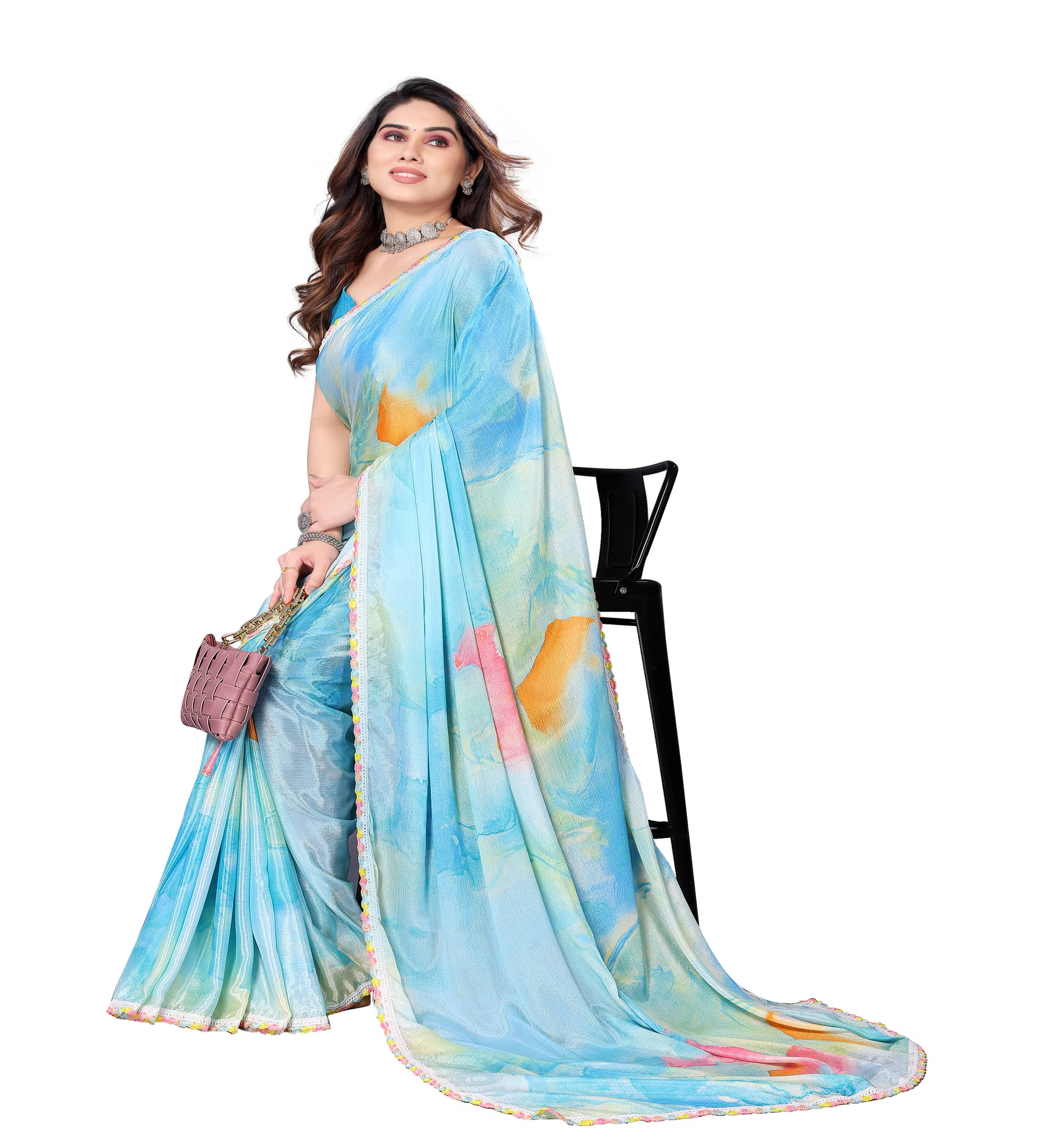     			Shree Sai Enterprise Georgette Embroidered Mysore Silk Sarees With Stitched Blouse ( Sky Blue )