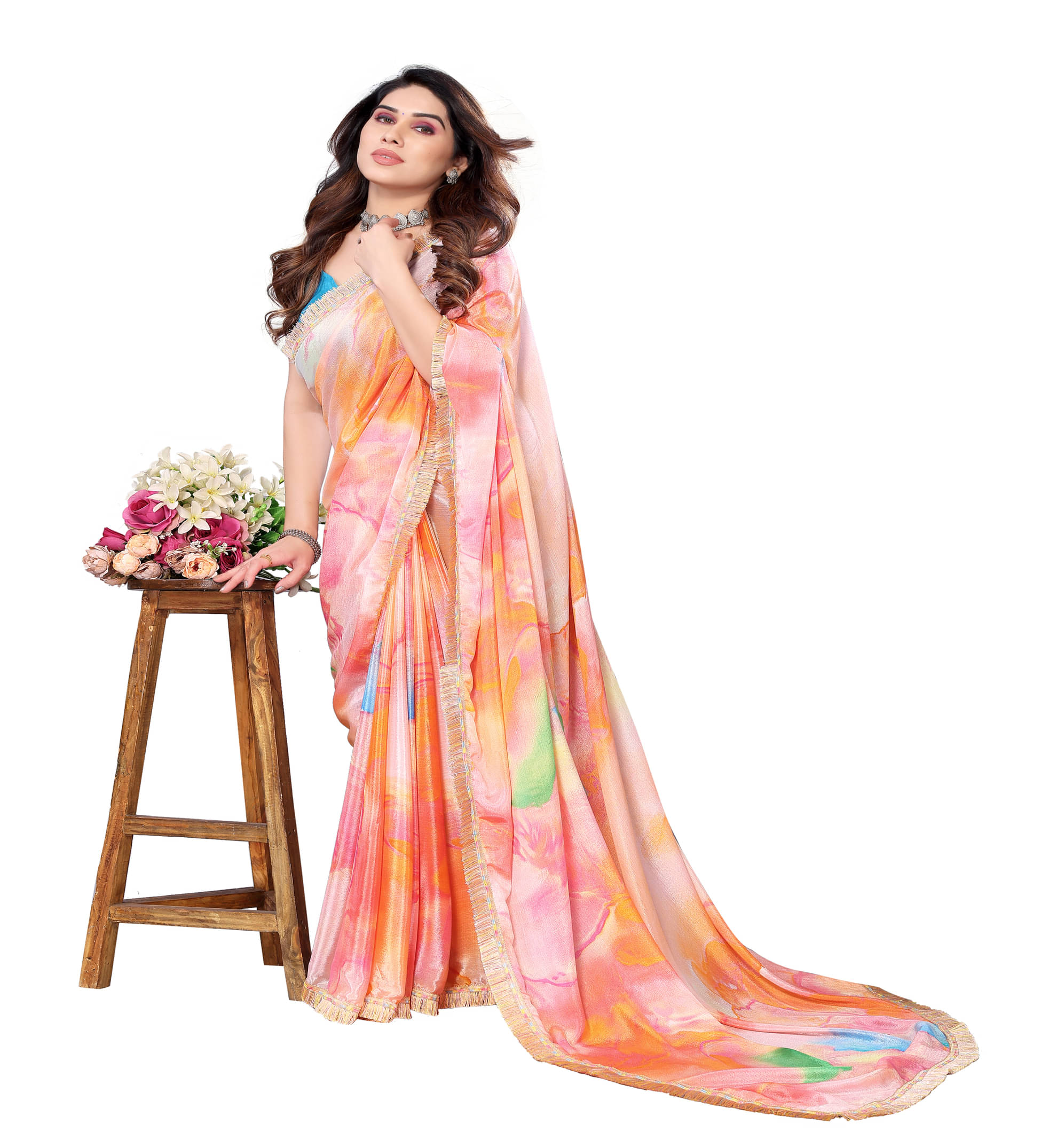 Shree Sai Enterprise Georgette Embroidered Mysore Silk Sarees With Stitched Blouse ( Orange ) Shree Sai Enterprise Georgette Embroidered Mysore Silk Sarees With Stitched Blouse ( Orange )