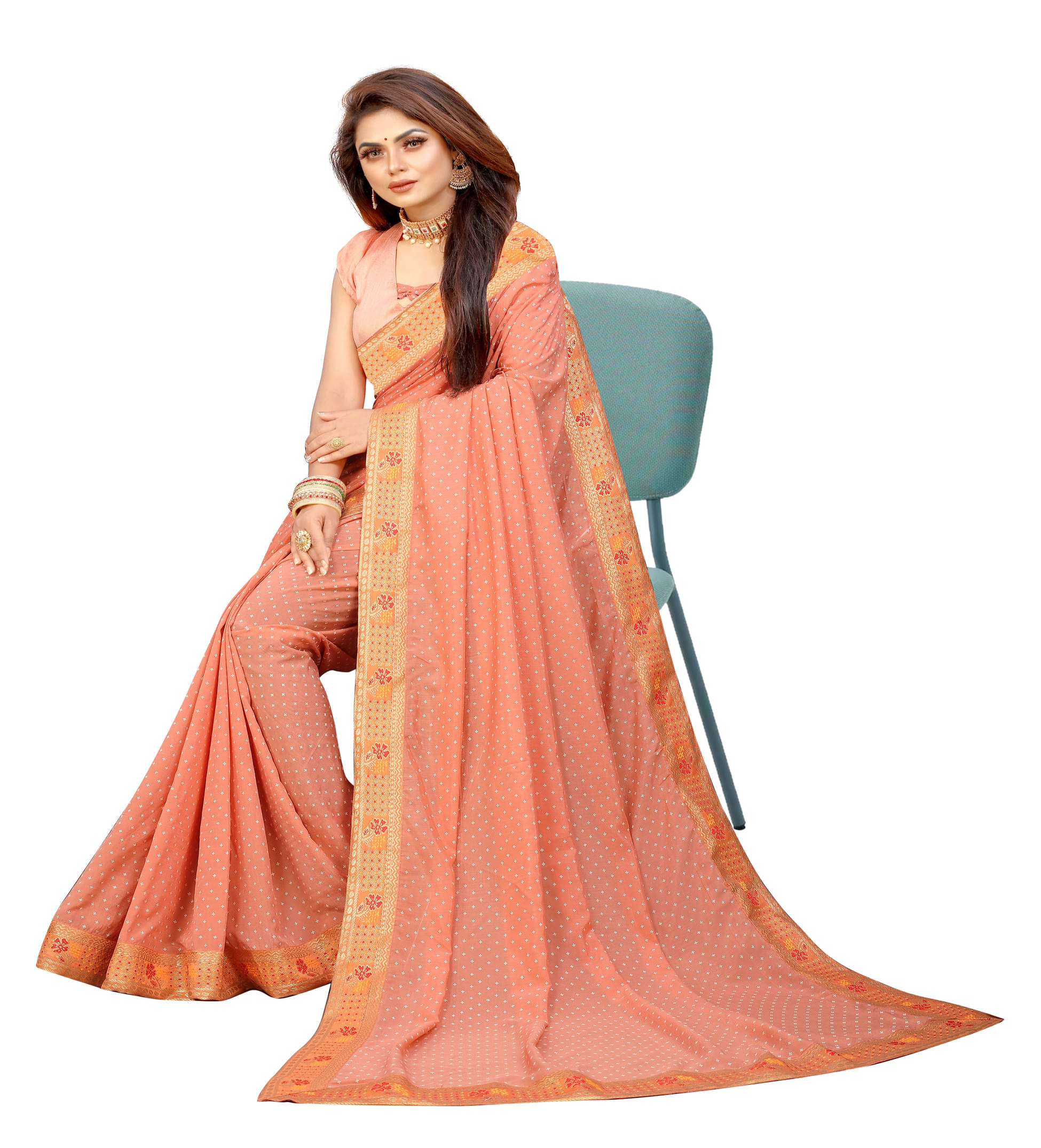     			Shree Sai Enterprise Georgette Embroidered Mysore Silk Sarees With Stitched Blouse ( Peach )
