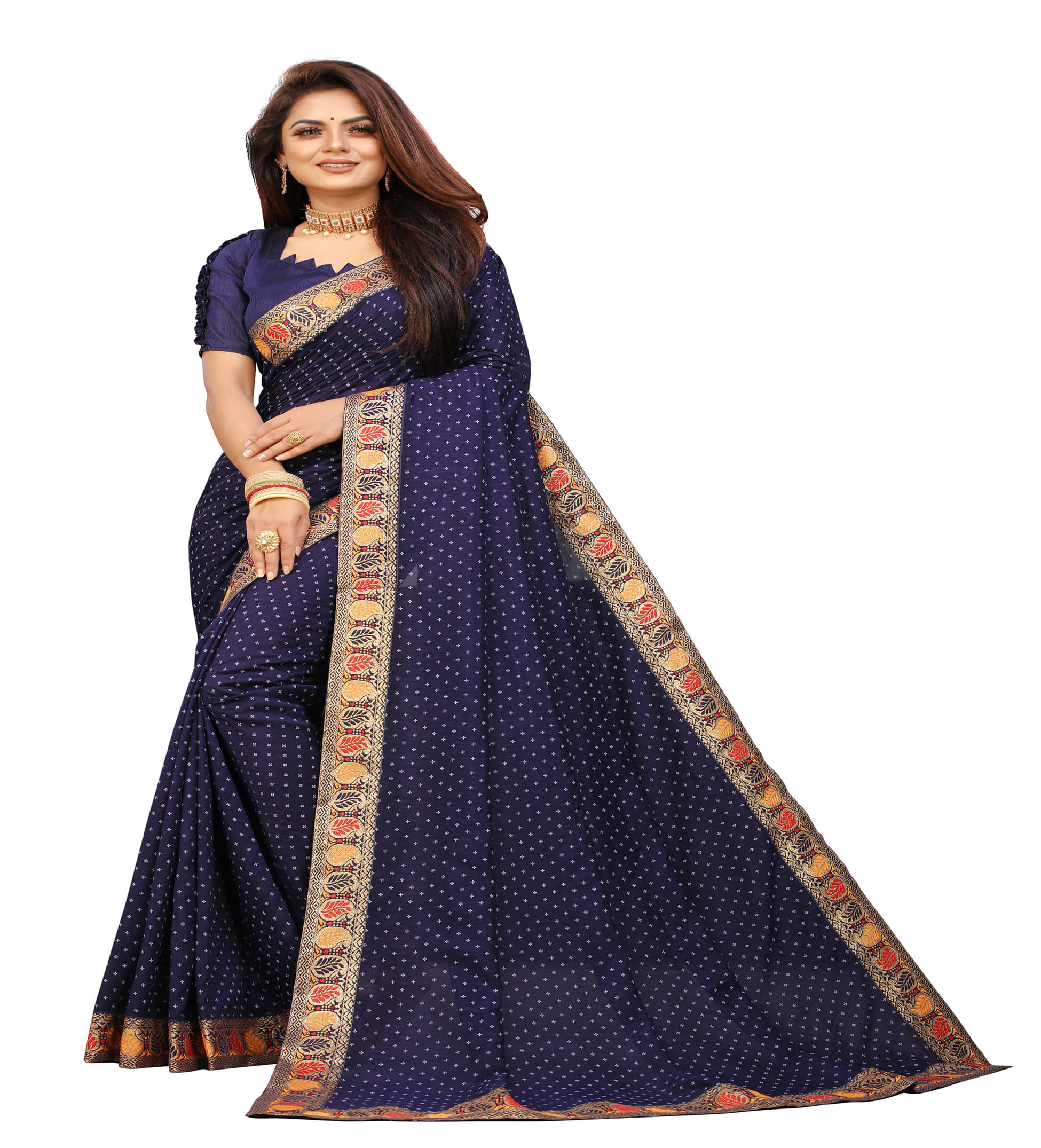     			Shree Sai Enterprise Georgette Embroidered Mysore Silk Sarees With Stitched Blouse ( Blue )