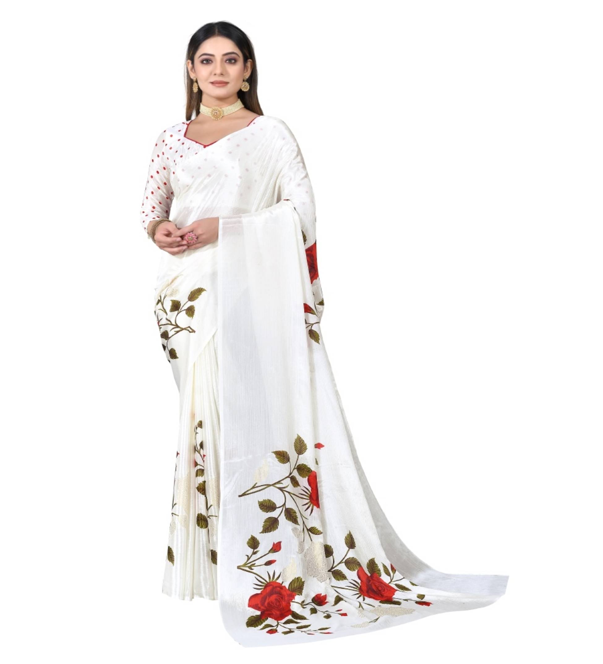 Shree Sai Enterprise Georgette Printed Mysore Silk Sarees With Stitched Blouse ( White ) Shree Sai Enterprise Georgette Printed Mysore Silk Sarees With Stitched Blouse ( White )