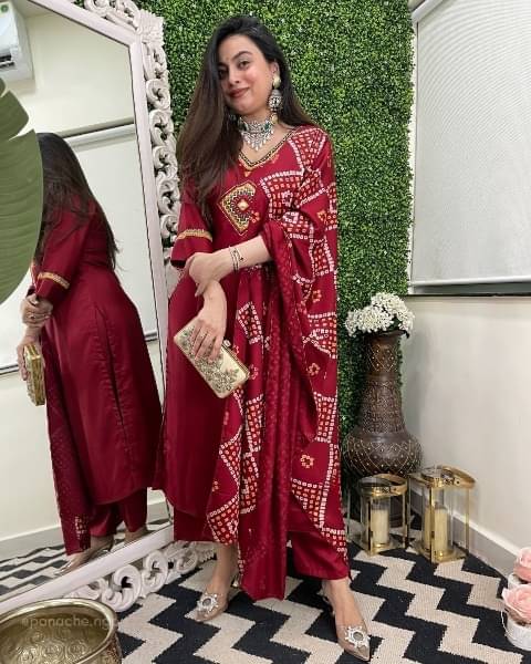 THE PRIVATE LABLE Women Chanderi Silk Embroidered A-line Kurti With Pants ( Red )     			THE PRIVATE LABLE Women Chanderi Silk Embroidered A-line Kurti With Pants ( Red )