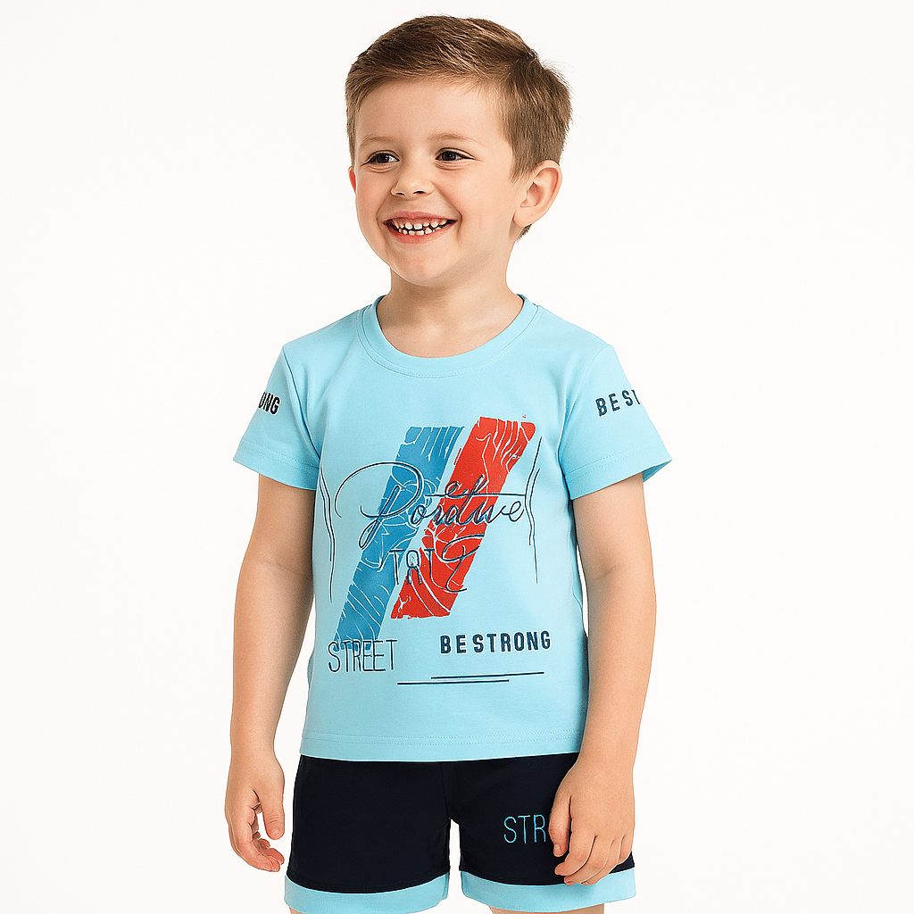 Tring Pack of 1 Boys Cotton Blend T-Shirt & Shorts Set ( Blue ) Tring Pack of 1 Boys Cotton Blend T-Shirt & Shorts Set ( Blue )