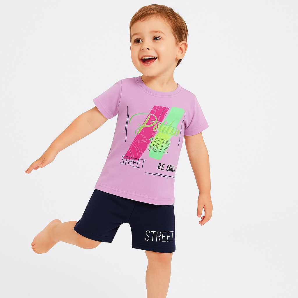 Tring Pack of 1 Boys Cotton Blend T-Shirt & Shorts Set ( Purple ) Tring Pack of 1 Boys Cotton Blend T-Shirt & Shorts Set ( Purple )