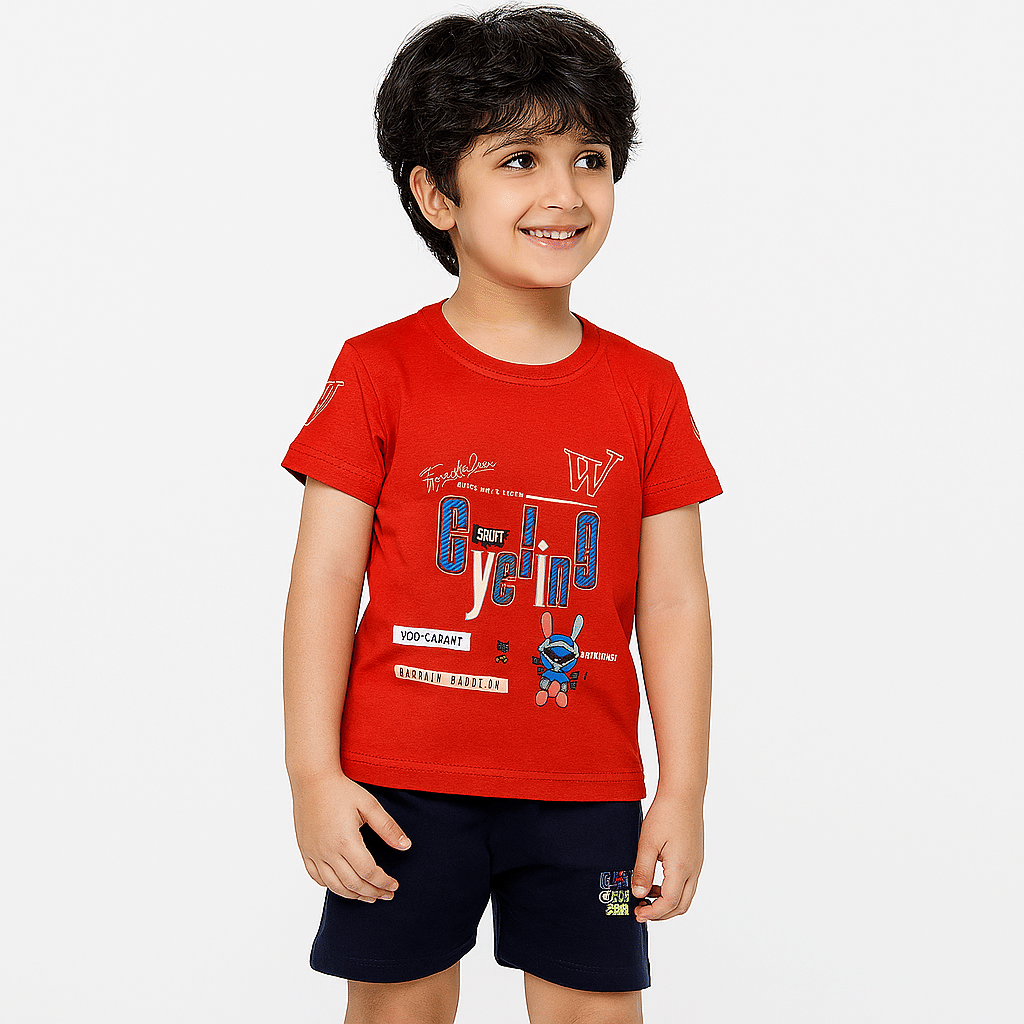     			Tring Pack of 1 Boys Cotton Blend T-Shirt & Shorts Set ( Red )