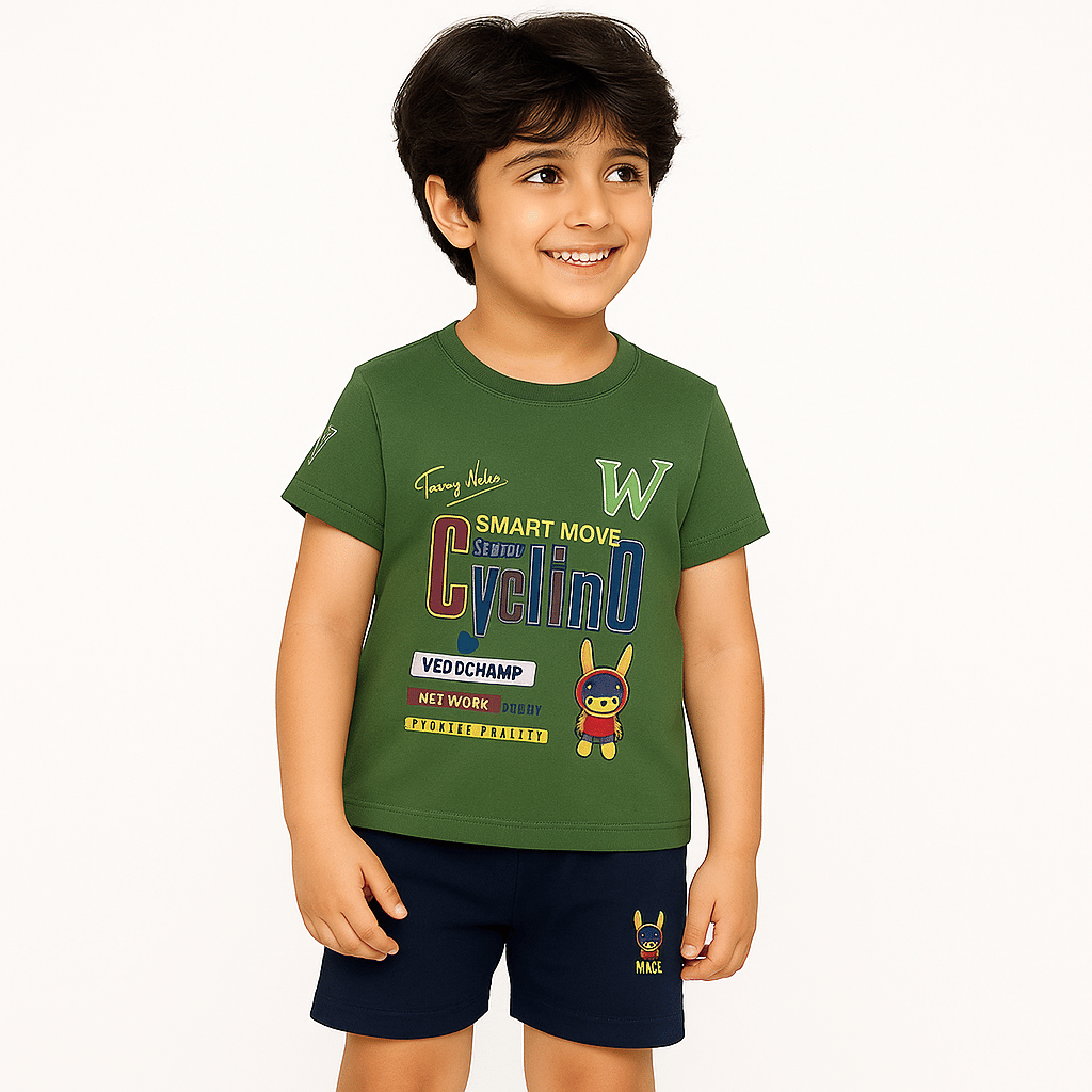 Tring Pack of 1 Boys Cotton Blend T-Shirt & Shorts Set ( Green )     			Tring Pack of 1 Boys Cotton Blend T-Shirt & Shorts Set ( Green )