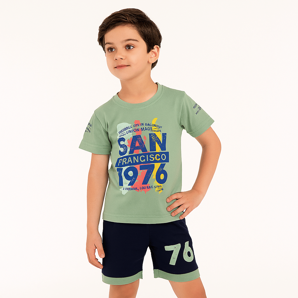 Tring Pack of 1 Boys Cotton Blend T-Shirt & Shorts Set ( Green ) Tring Pack of 1 Boys Cotton Blend T-Shirt & Shorts Set ( Green )