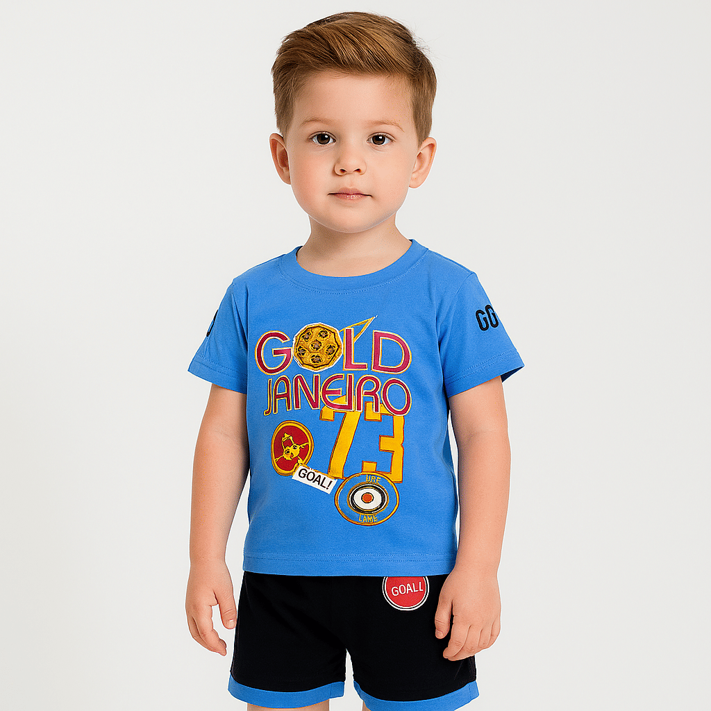 Tring Pack of 1 Boys Cotton Blend T-Shirt & Shorts Set ( Blue ) Tring Pack of 1 Boys Cotton Blend T-Shirt & Shorts Set ( Blue )