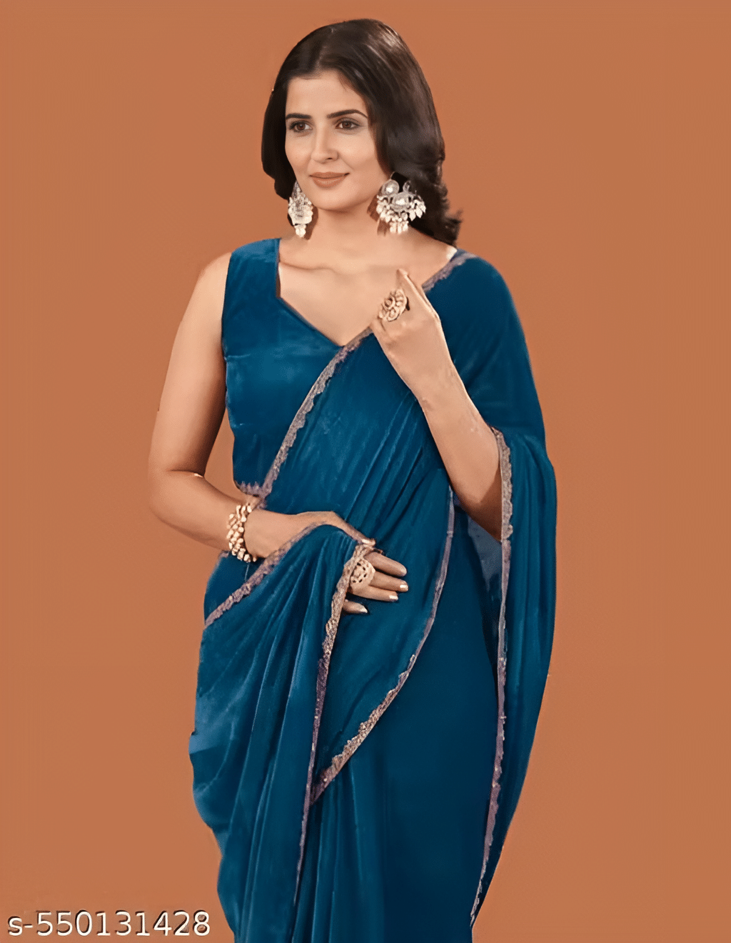     			V FANCY Chiffon Solid Jamdani Saree With Stitched Blouse ( Green )