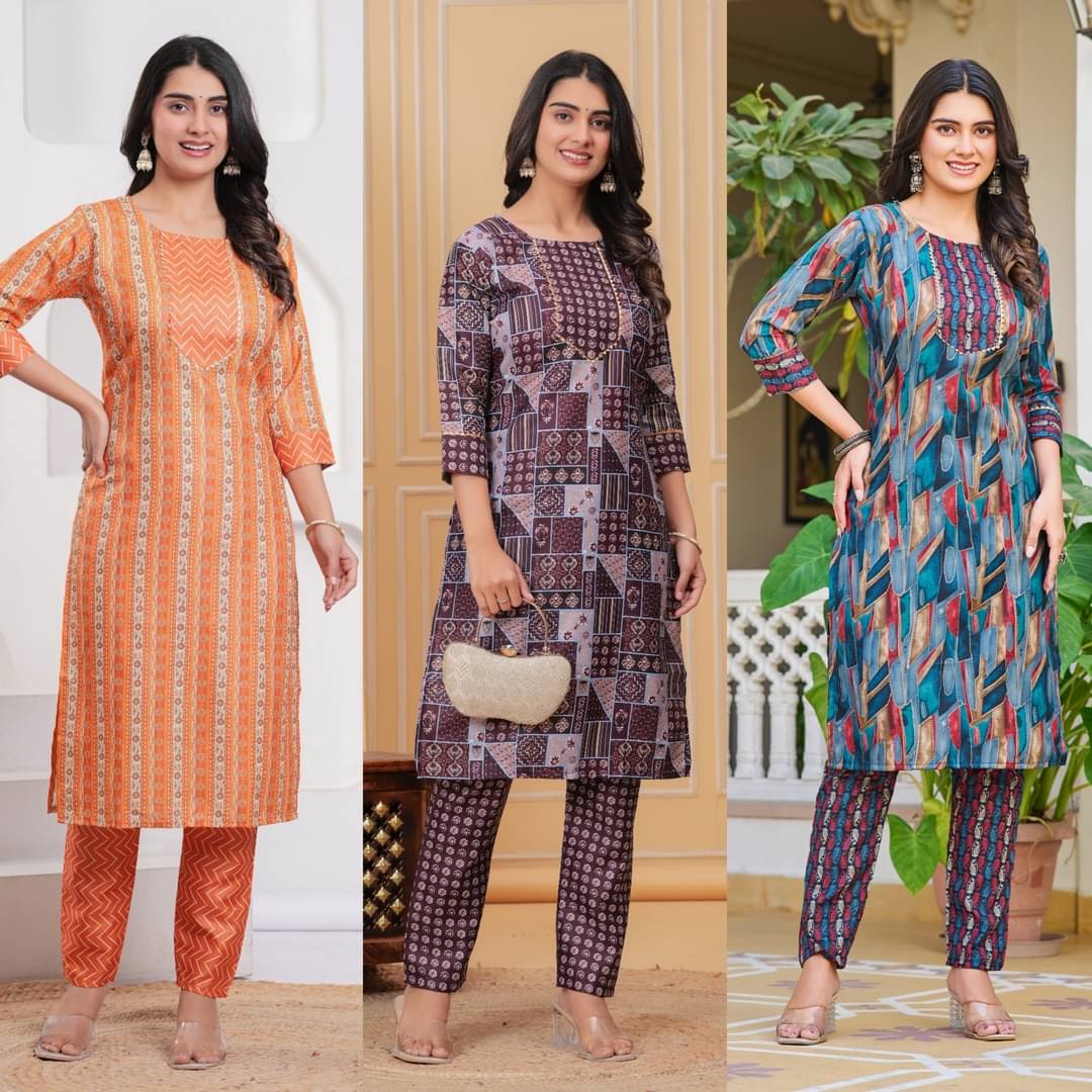     			YAGNIK FASHION Women Cotton Blend Self Design Straight Kurti With Pants ( Multicoloured )