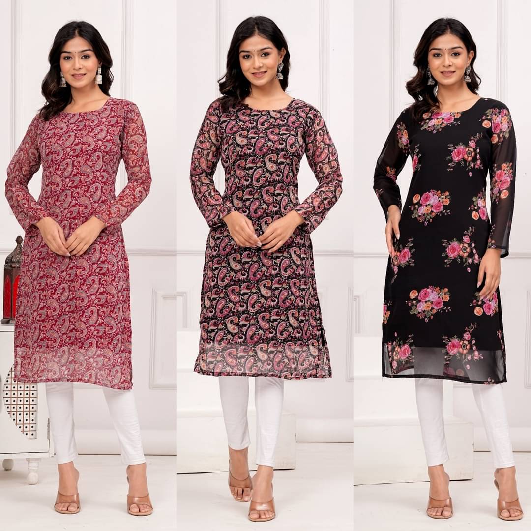     			YAGNIK FASHION Women Georgette Self Design Straight Kurti ( Multicoloured )