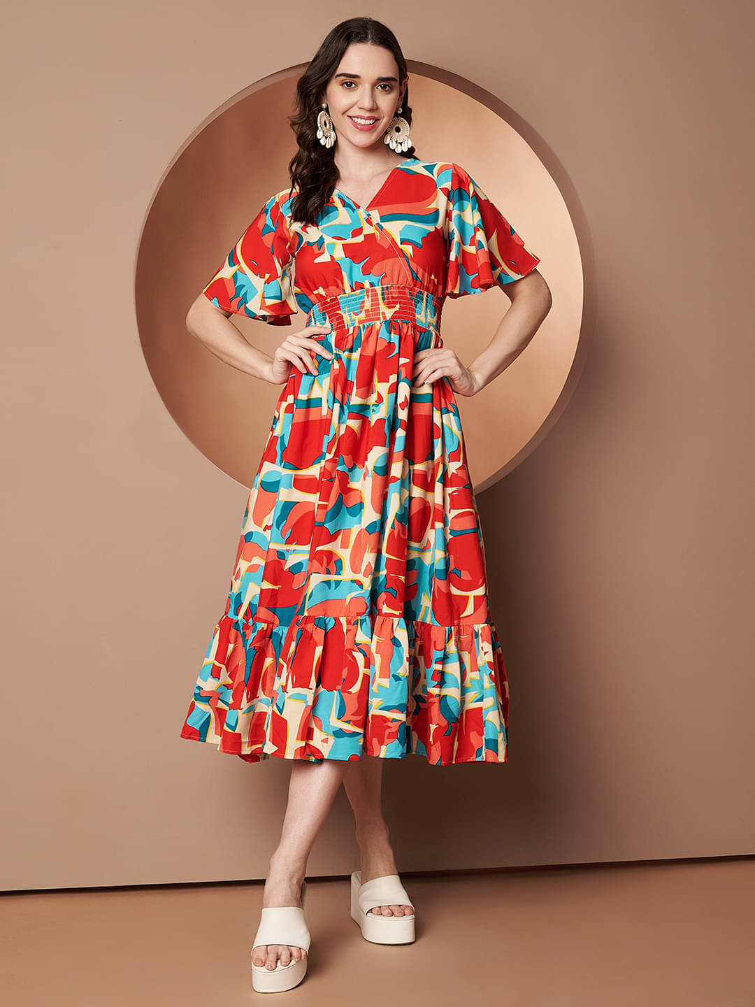 ZWERLON Women Polyester Printed A-line Dress ( Red ) ZWERLON Women Polyester Printed A-line Dress ( Red )