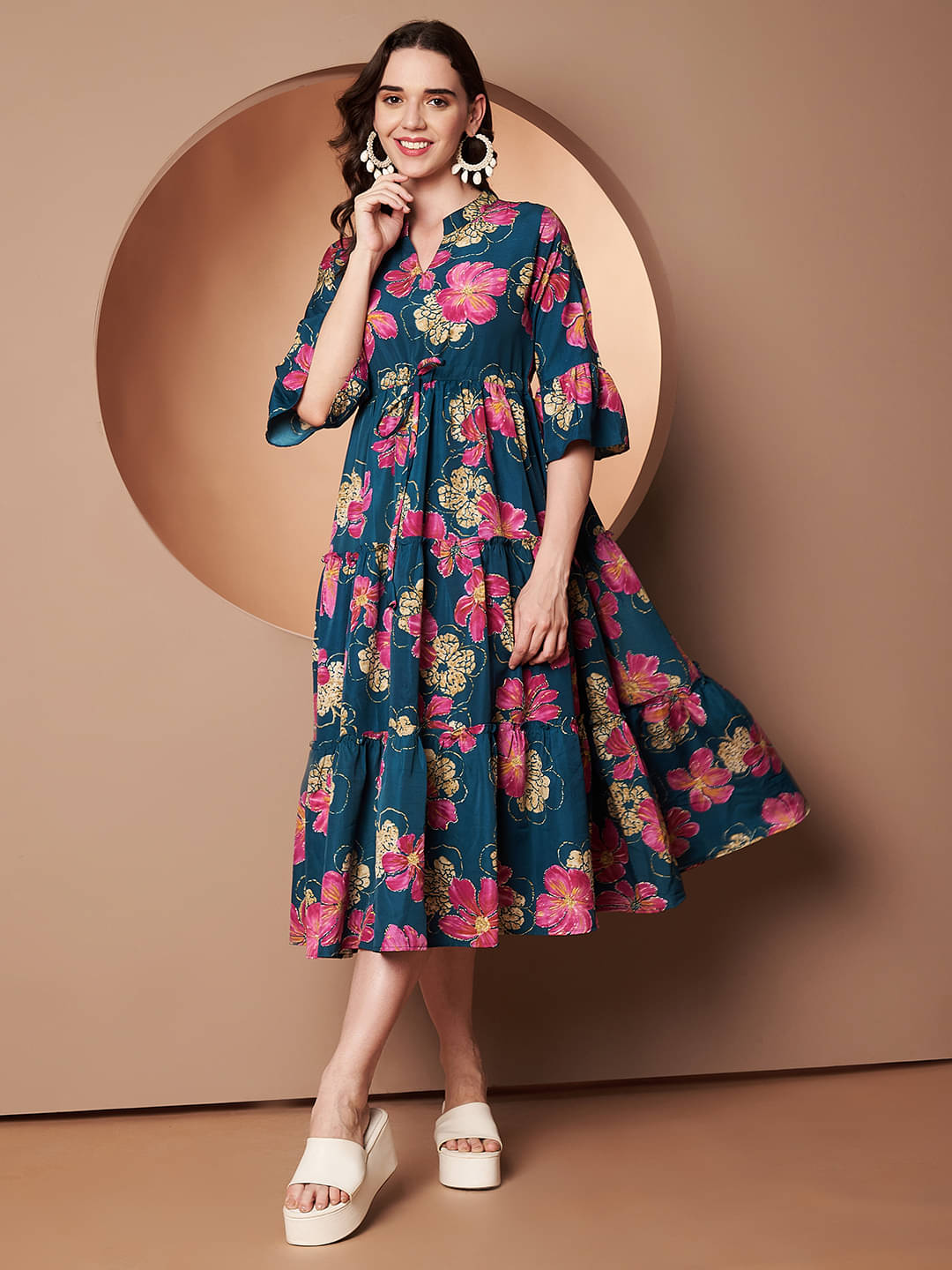 ZWERLON Women Polyester Printed A-line Dress ( Green ) ZWERLON Women Polyester Printed A-line Dress ( Green )