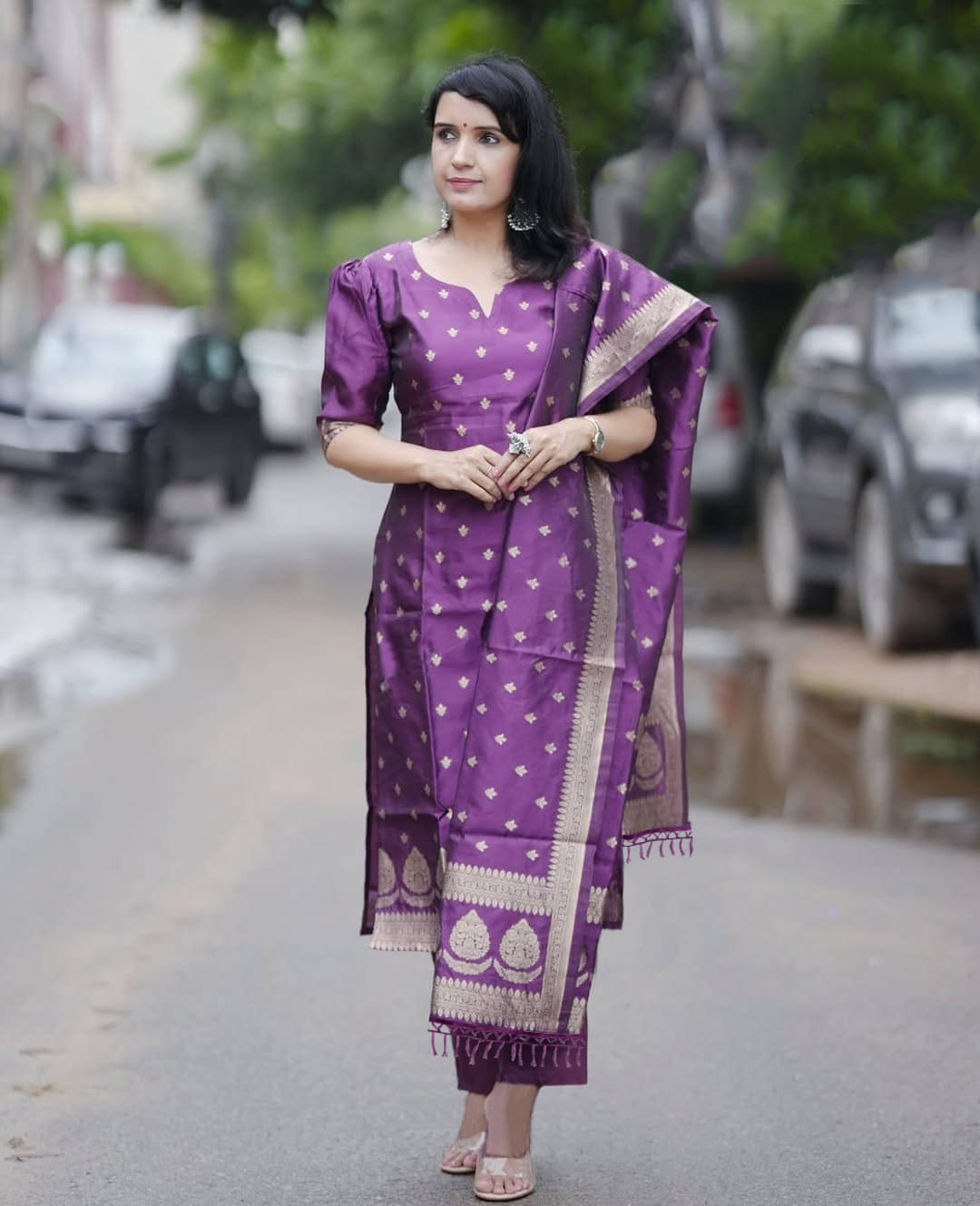 kedar fab Women Banarasi Self Design Straight Kurti With Pants ( Purple ) kedar fab Women Banarasi Self Design Straight Kurti With Pants ( Purple )