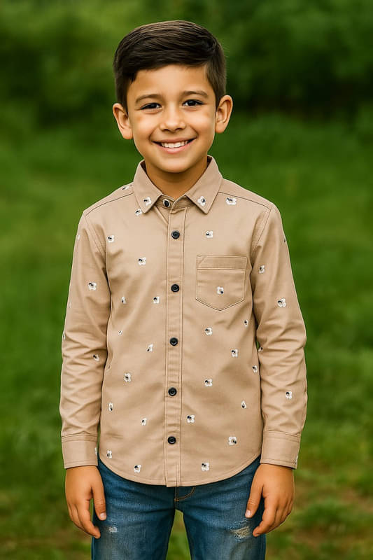     			kiyansh club Pack of 1 Boys 100% Cotton Full sleeves Shirt ( Cream )