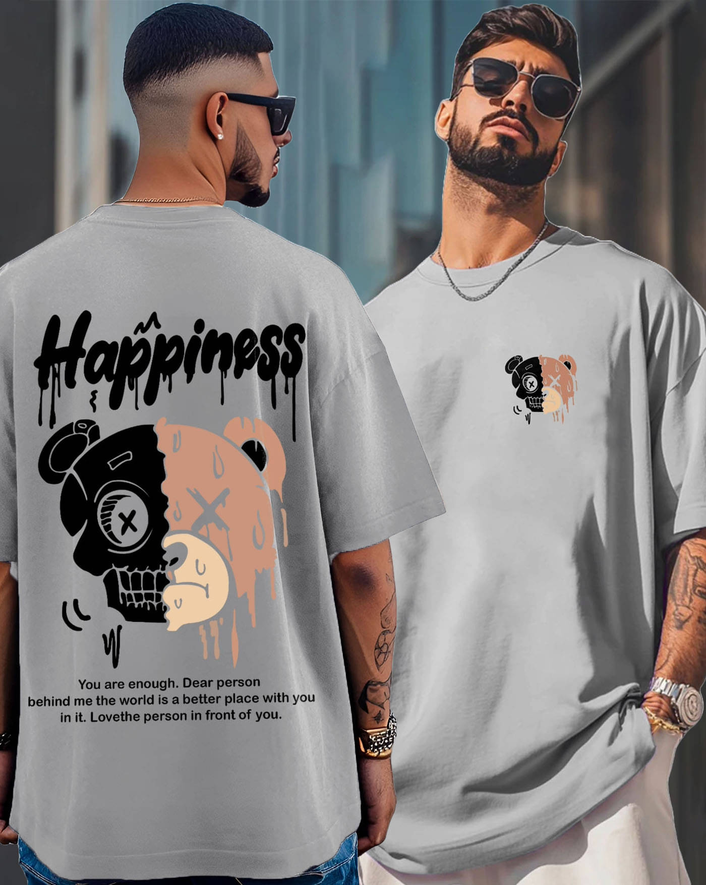 AOOSH Men Cotton Blend Oversized Fit Printed T-Shirt ( Grey ) AOOSH Men Cotton Blend Oversized Fit Printed T-Shirt ( Grey )