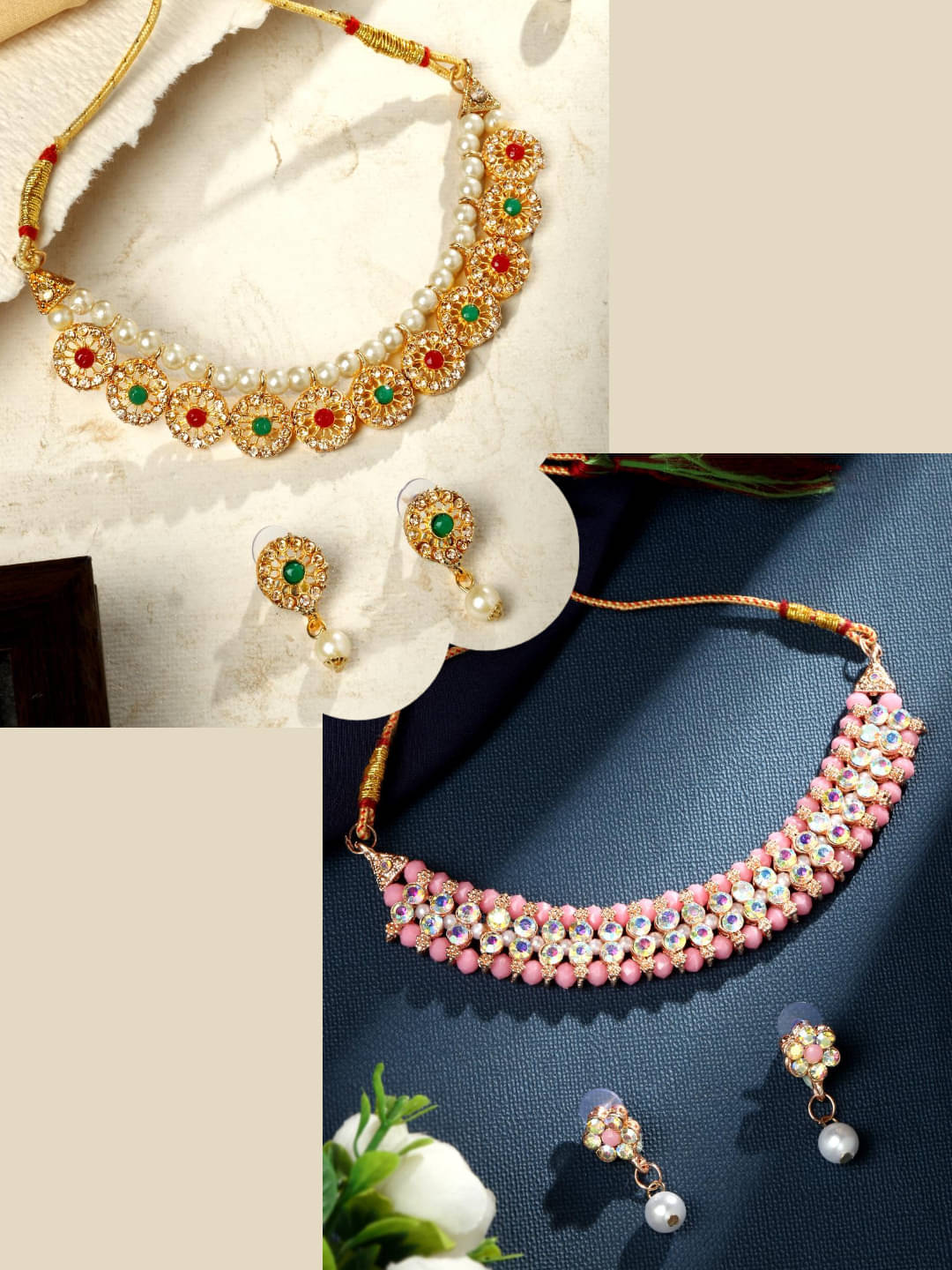     			Asmitta Jewellery Multi Color Alloy Necklace Set ( Pack of 2 )