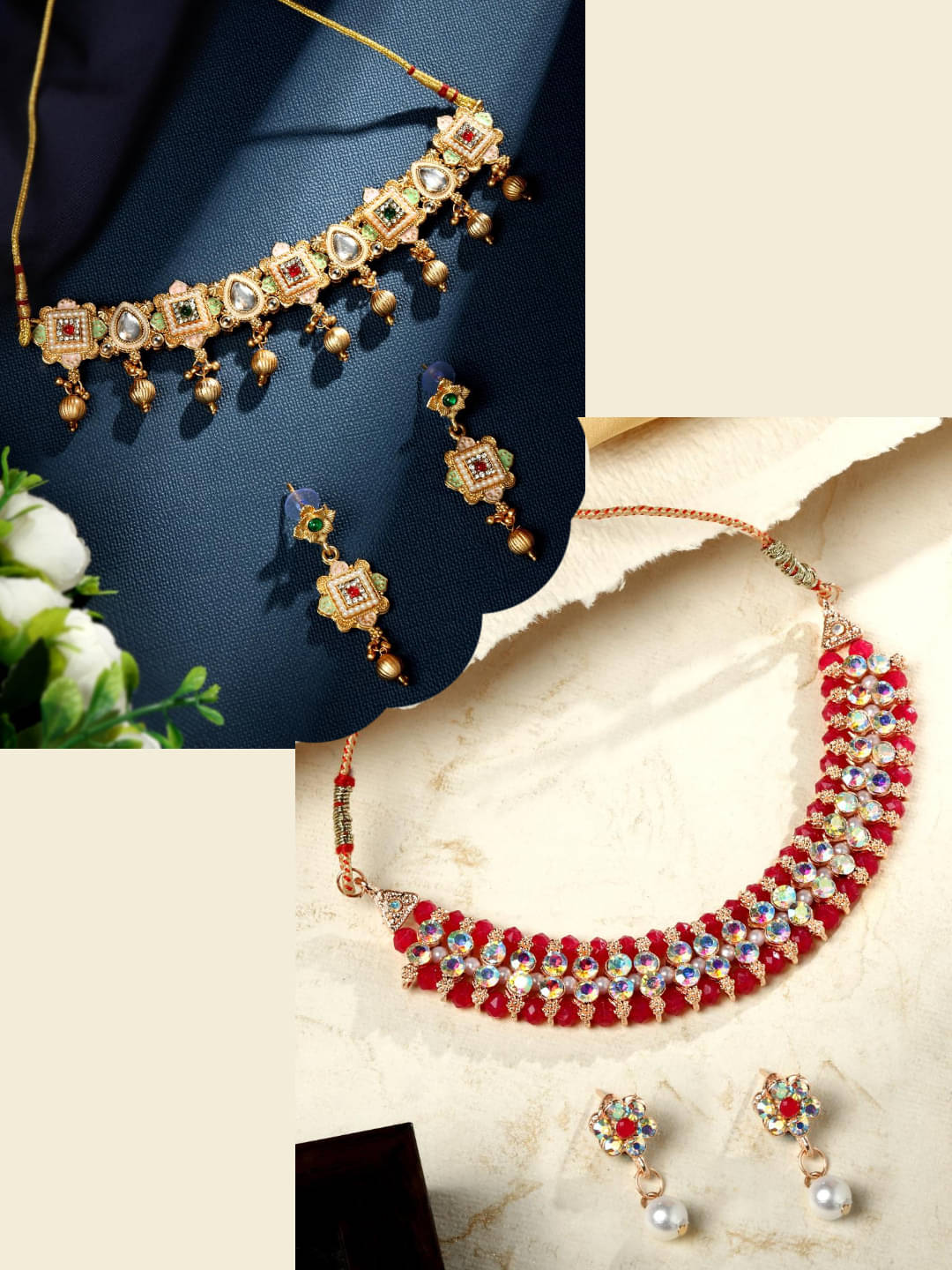     			Asmitta Jewellery Multi Color Alloy Necklace Set ( Pack of 2 )