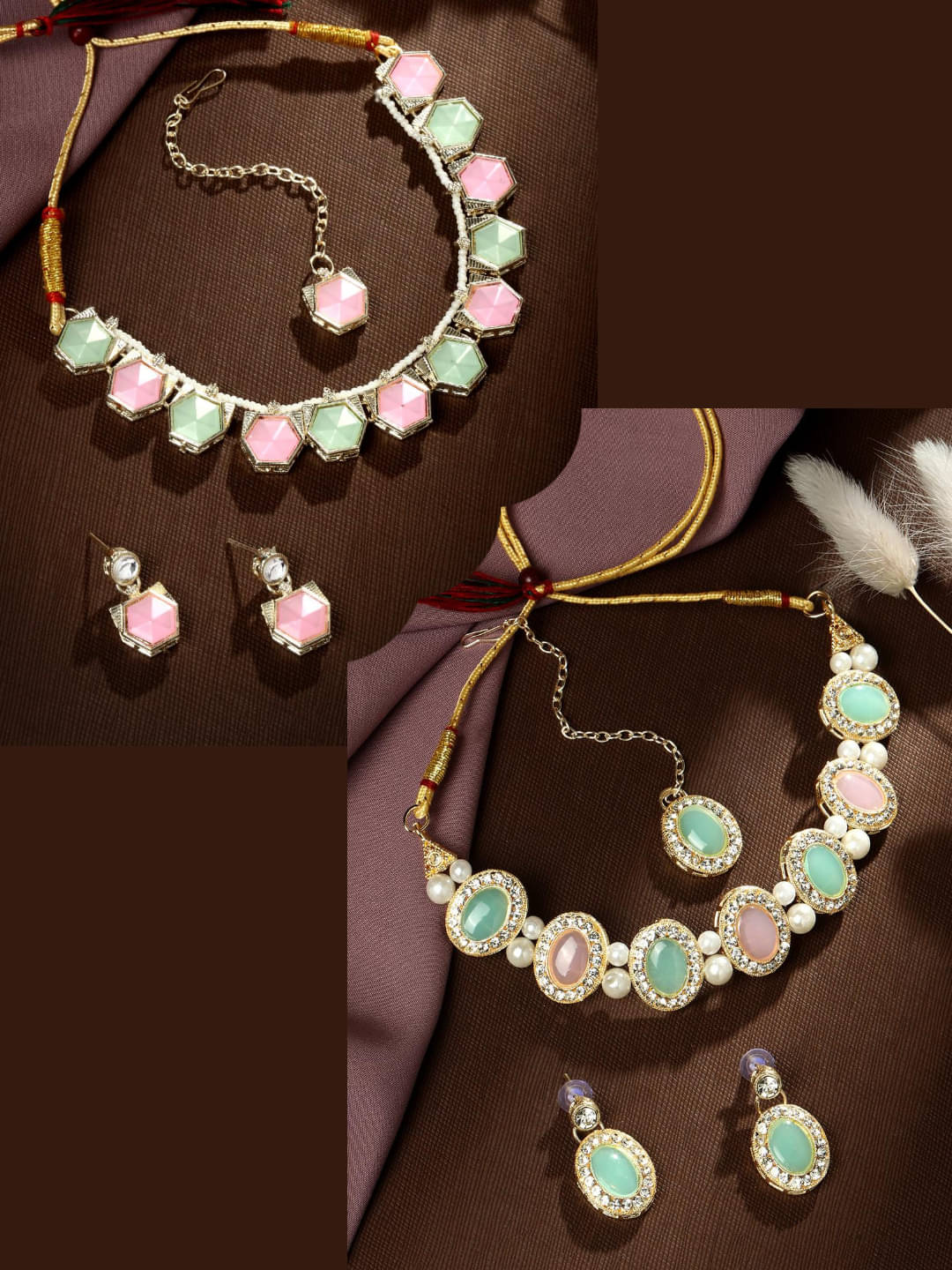     			Asmitta Jewellery Multi Color Alloy Necklace Set ( Pack of 2 )