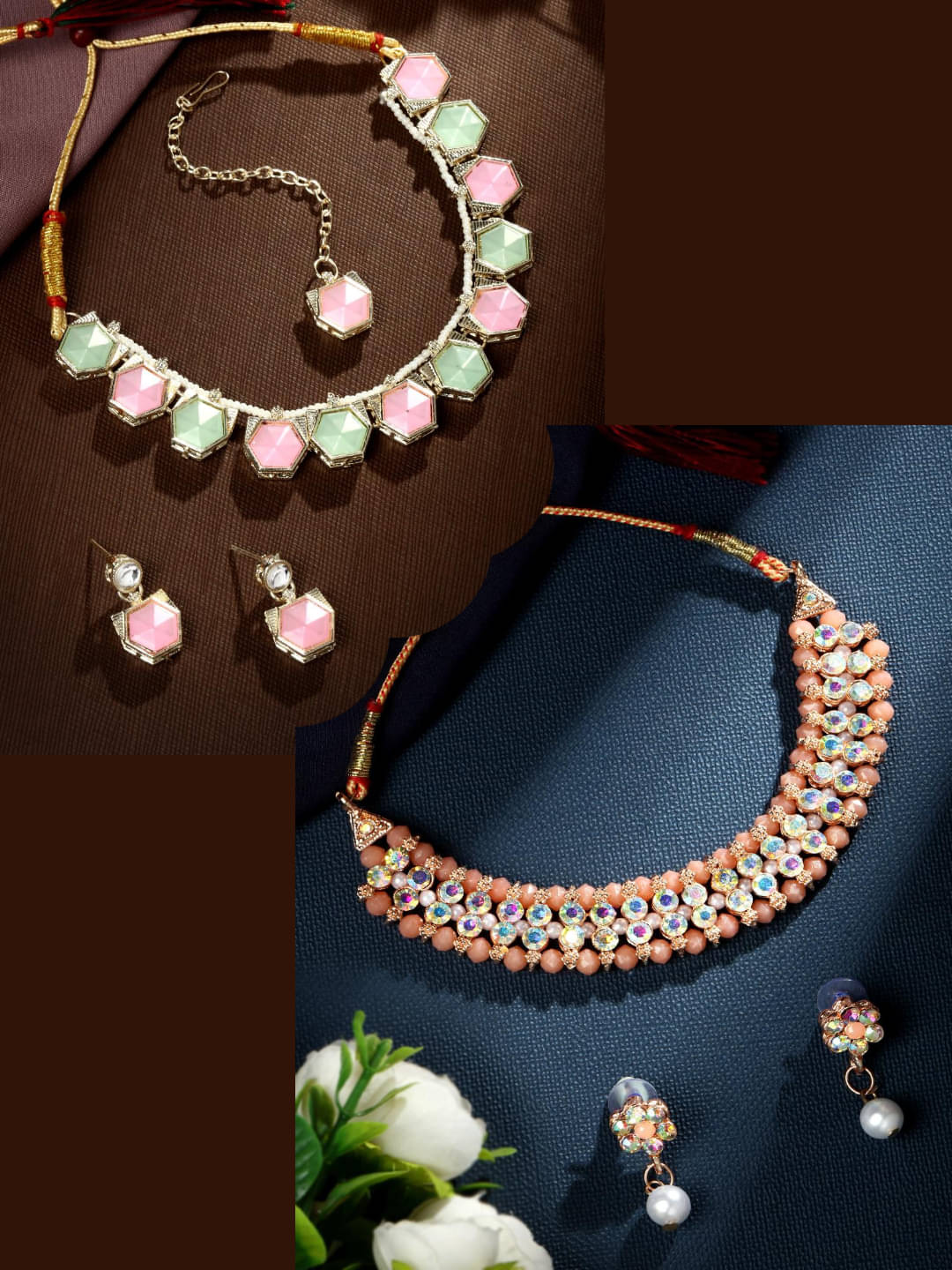     			Asmitta Jewellery Multi Color Alloy Necklace Set ( Pack of 2 )