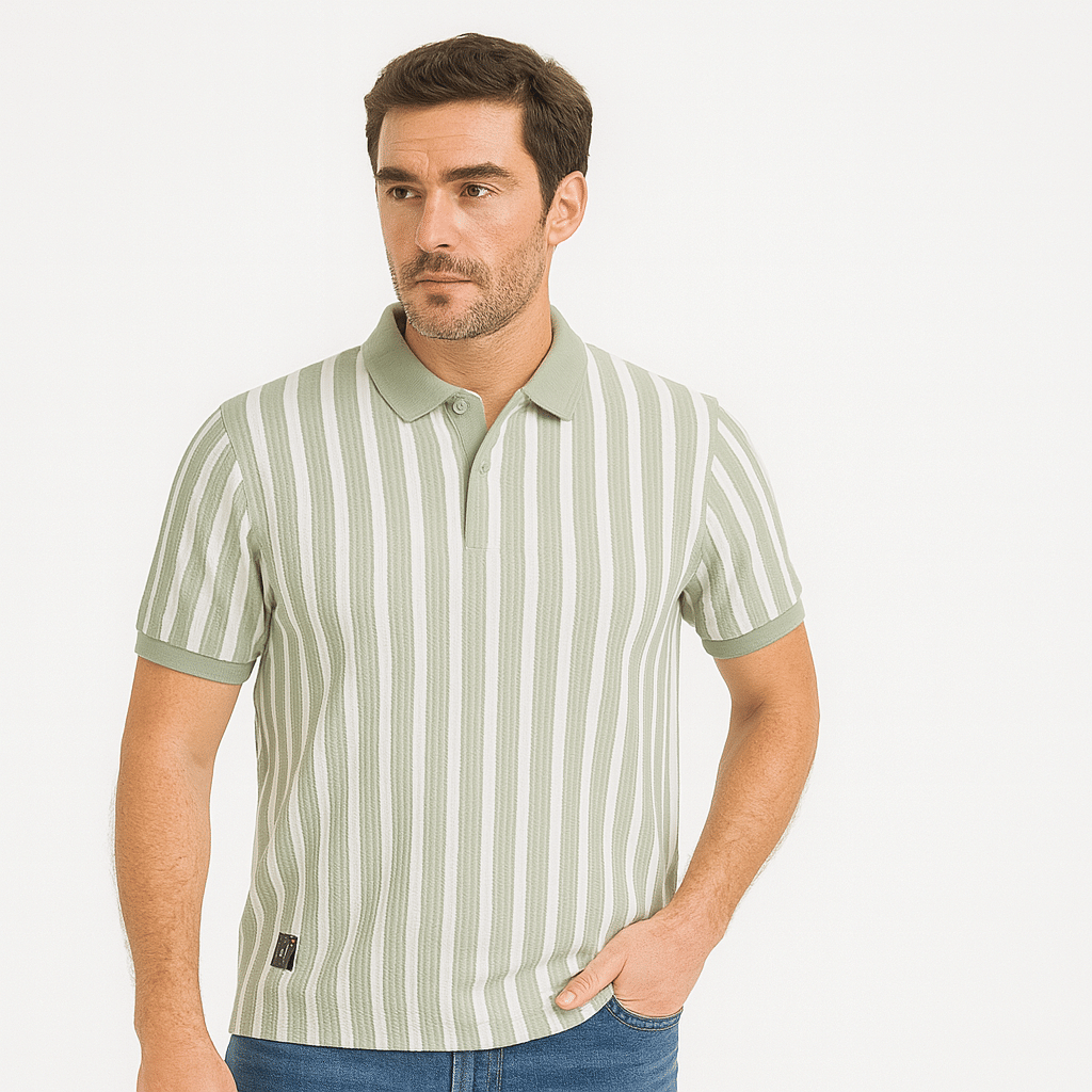     			Camry faith Men Cotton Blend Regular Fit Striped Polo T Shirt ( Green )