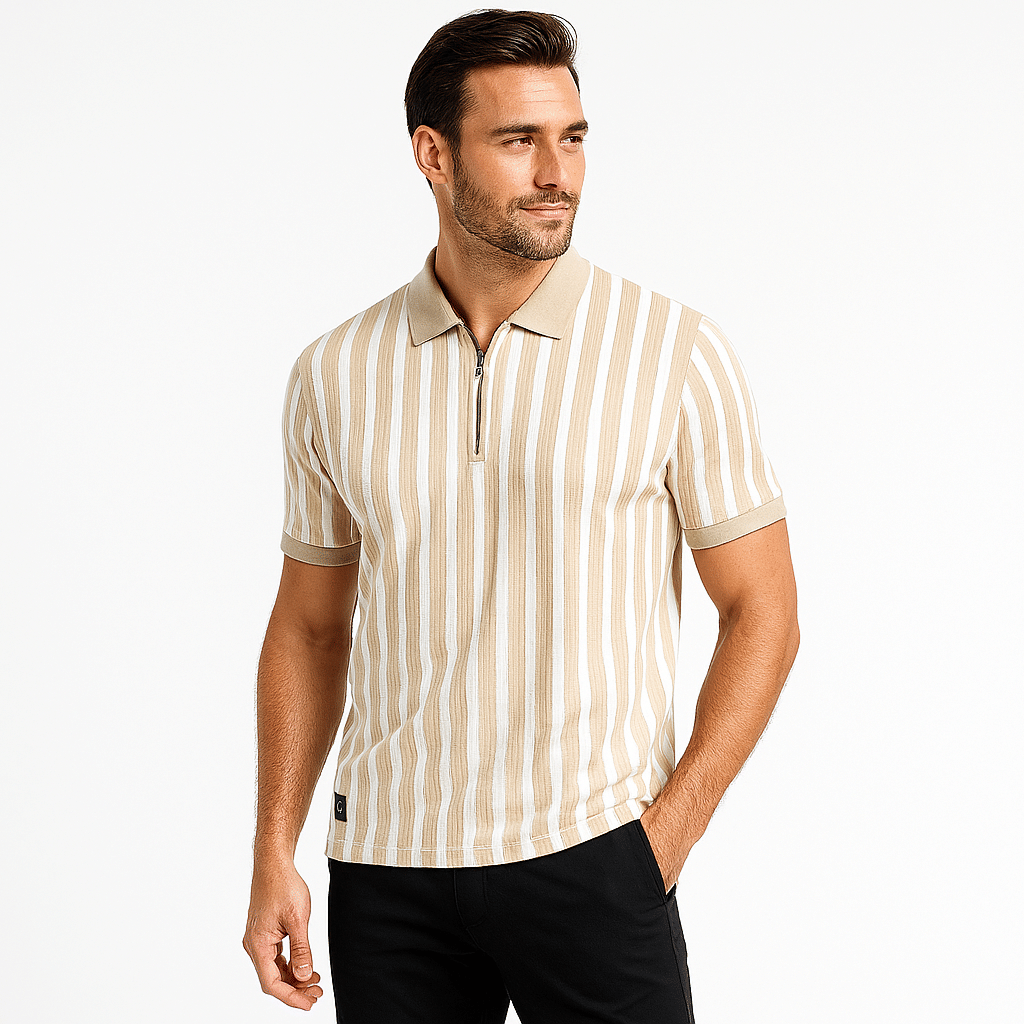 Camry faith Men Cotton Blend Regular Fit Striped Polo T Shirt ( Cream ) Camry faith Men Cotton Blend Regular Fit Striped Polo T Shirt ( Cream )