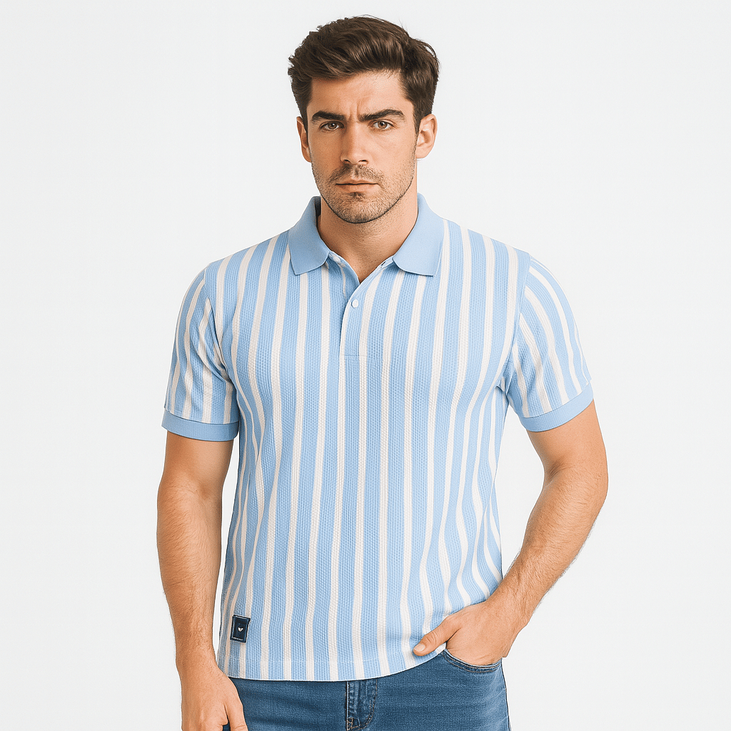 Camry faith Men Cotton Blend Regular Fit Striped Polo T Shirt ( Blue ) Camry faith Men Cotton Blend Regular Fit Striped Polo T Shirt ( Blue )