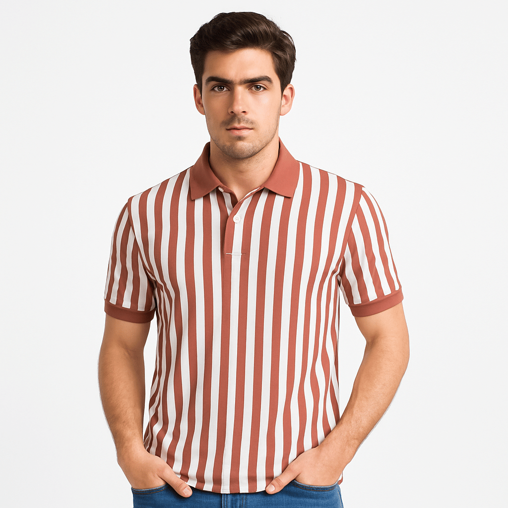    			Camry faith Men Cotton Blend Regular Fit Striped Polo T Shirt ( Red )