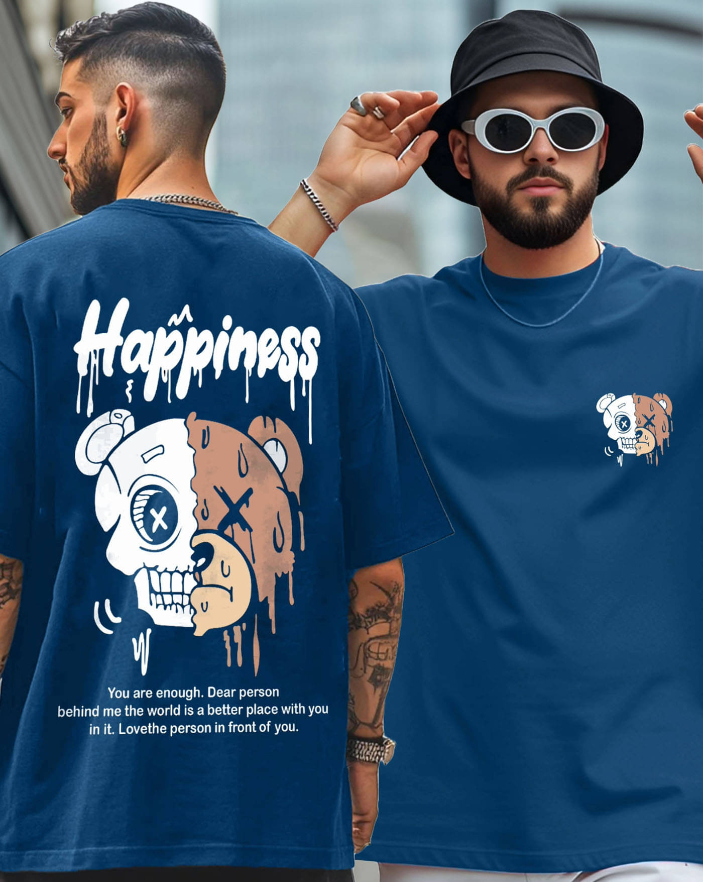 ENITOR Men Cotton Blend Oversized Fit Printed T-Shirt ( Teal Blue ) ENITOR Men Cotton Blend Oversized Fit Printed T-Shirt ( Teal Blue )