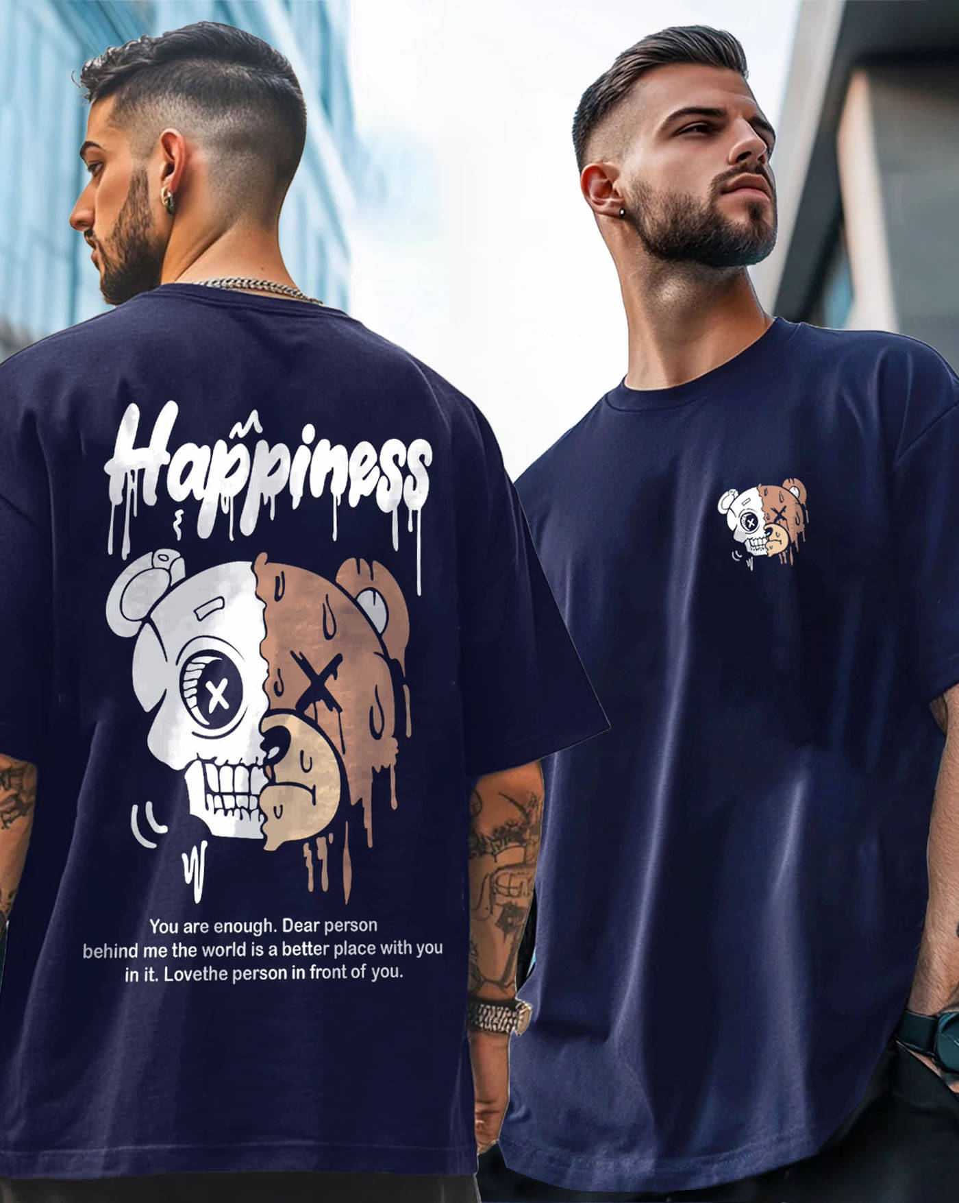 ENITOR Men Cotton Blend Oversized Fit Printed T-Shirt ( Navy Blue ) ENITOR Men Cotton Blend Oversized Fit Printed T-Shirt ( Navy Blue )