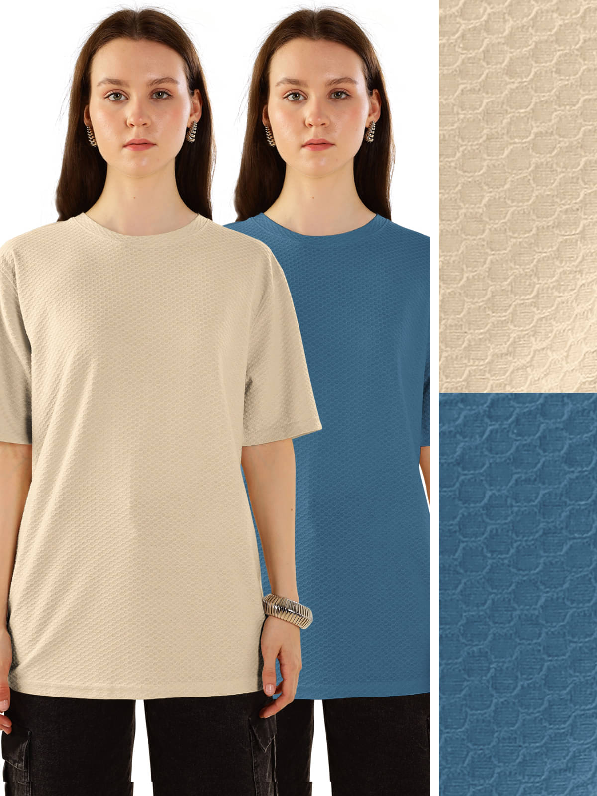     			HELLCAT Women Cotton Blend Solid Oversized Fit Round Neck T-Shirt ( Blue )