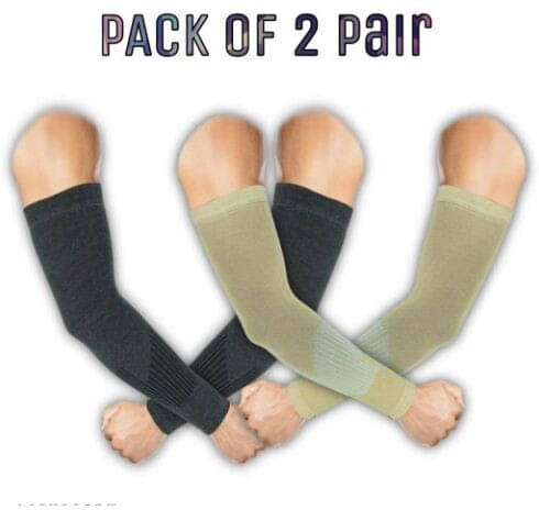     			SUBHUSHA Beige Printed Riding Sleeves ( Set of 2 )