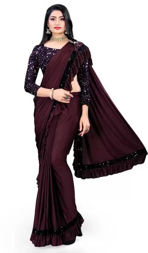     			Samai Lycra Solid Regular Saree With Unstitched Blouse Piece ( Wine )