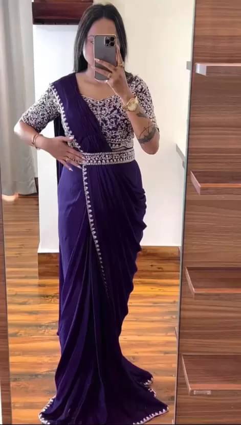     			Suali Silk Embroidered Regular Saree With Unstitched Blouse Piece ( Purple )
