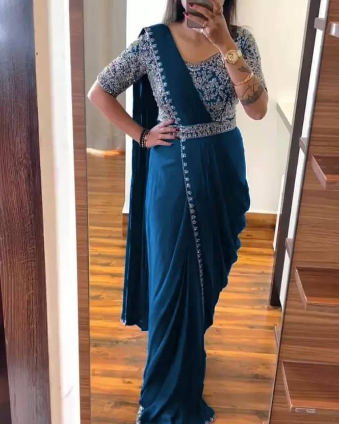 Suali Silk Embroidered Regular Saree With Unstitched Blouse Piece ( Turquoise ) Suali Silk Embroidered Regular Saree With Unstitched Blouse Piece ( Turquoise )