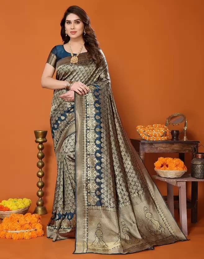 Suali Silk Woven Regular Saree With Unstitched Blouse Piece ( Rama ) Suali Silk Woven Regular Saree With Unstitched Blouse Piece ( Rama )
