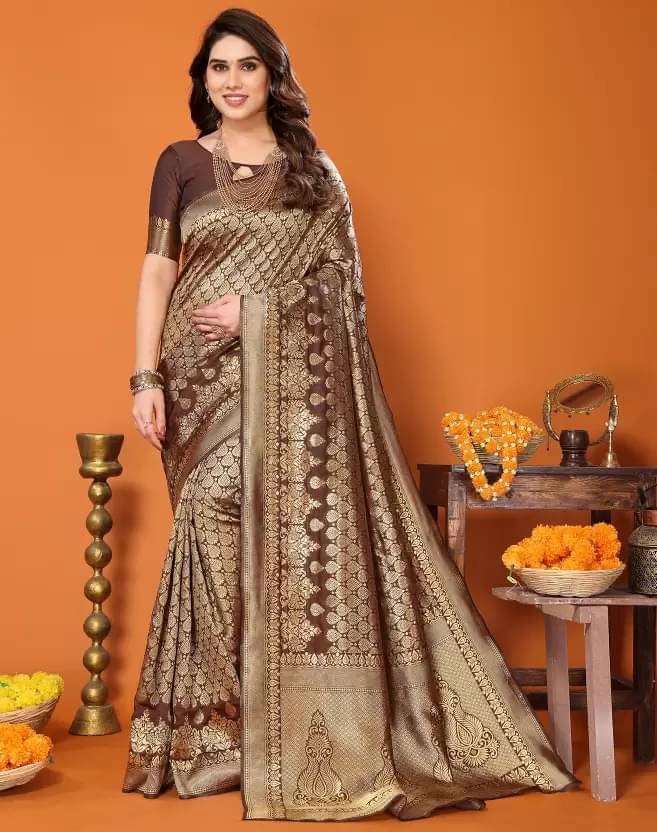     			Suali Silk Woven Regular Saree With Unstitched Blouse Piece ( Brown )