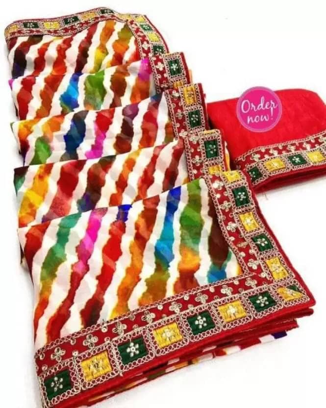 Vkaran Georgette Printed Regular Saree With Unstitched Blouse Piece ( Multicolor ) - Sarees | Buy online on ZillyBuy