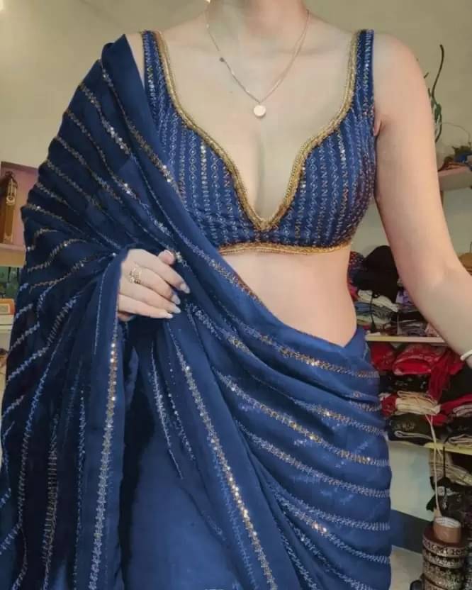 YUGAVEERAA Georgette Embellished Regular Saree With Unstitched Blouse Piece ( Turquoise ) YUGAVEERAA Georgette Embellished Regular Saree With Unstitched Blouse Piece ( Turquoise )