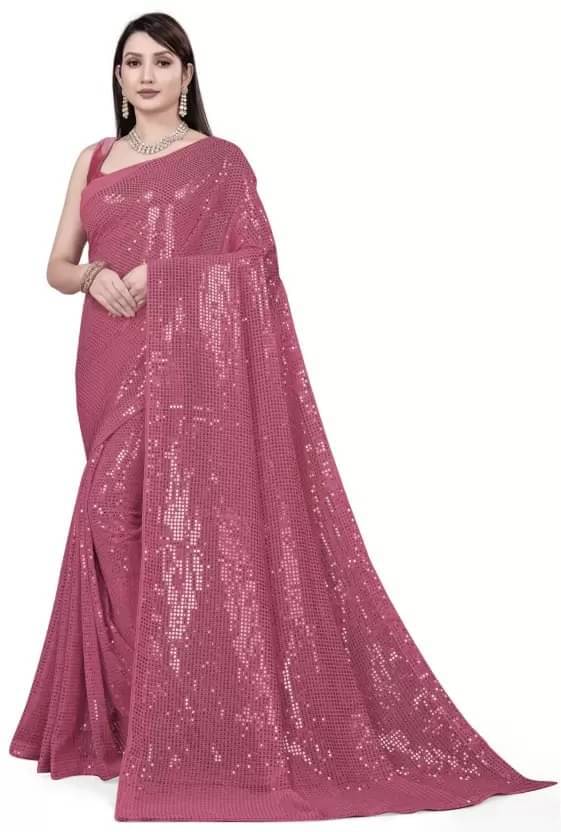 YUGAVEERAA Georgette Embellished Regular Saree With Unstitched Blouse Piece ( Peach ) YUGAVEERAA Georgette Embellished Regular Saree With Unstitched Blouse Piece ( Peach )