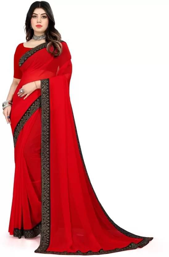     			YUGAVEERAA Georgette Embellished Regular Saree With Unstitched Blouse Piece ( Red )