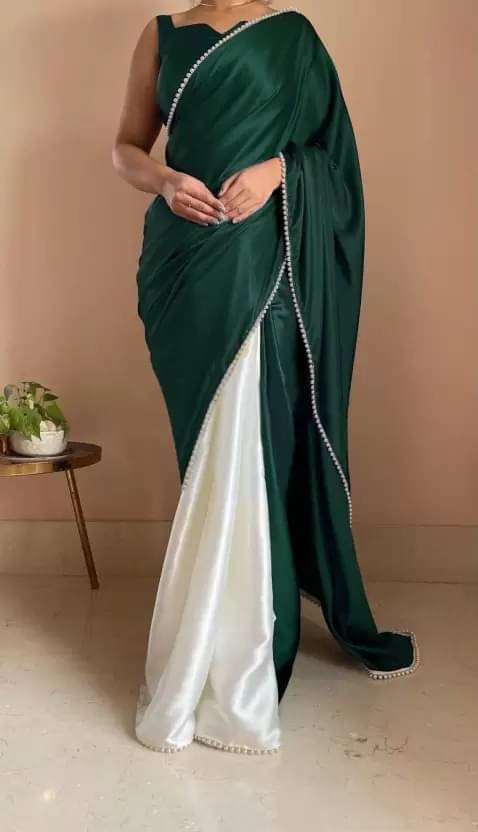     			YUGAVEERAA Satin Colorblock Regular Saree With Unstitched Blouse Piece ( Lime Green )