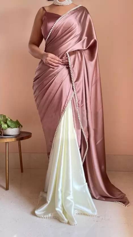     			YUGAVEERAA Satin Colorblock Regular Saree With Unstitched Blouse Piece ( Peach )