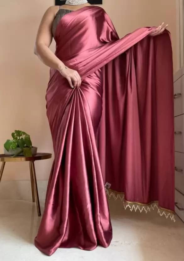 YUGAVEERAA Satin Solid Regular Saree With Unstitched Blouse Piece ( Maroon ) YUGAVEERAA Satin Solid Regular Saree With Unstitched Blouse Piece ( Maroon )
